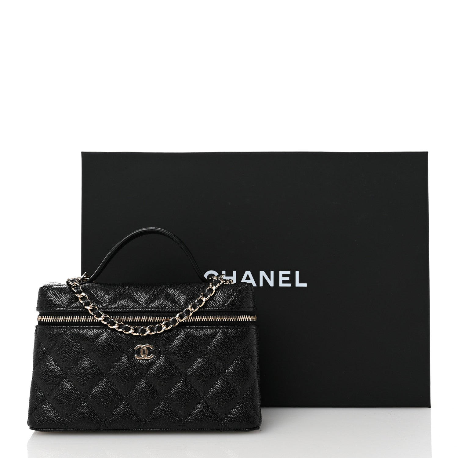 Caviar Quilted Top Handle Slim Vanity With Chain Black