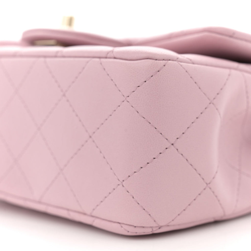 Lambskin Quilted Mini Top Handle Rectangular Flap Light Pink