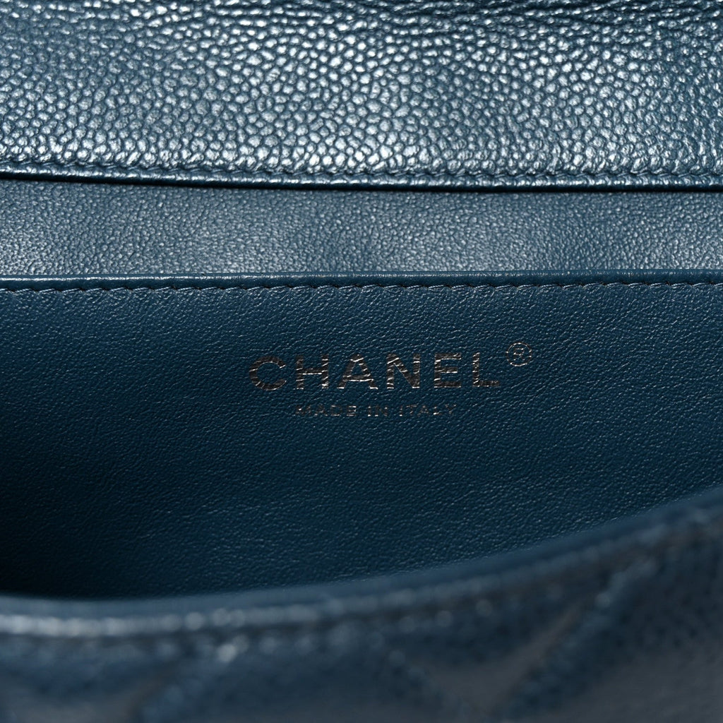 Caviar Quilted Clutch With Chain Flap  Blue
