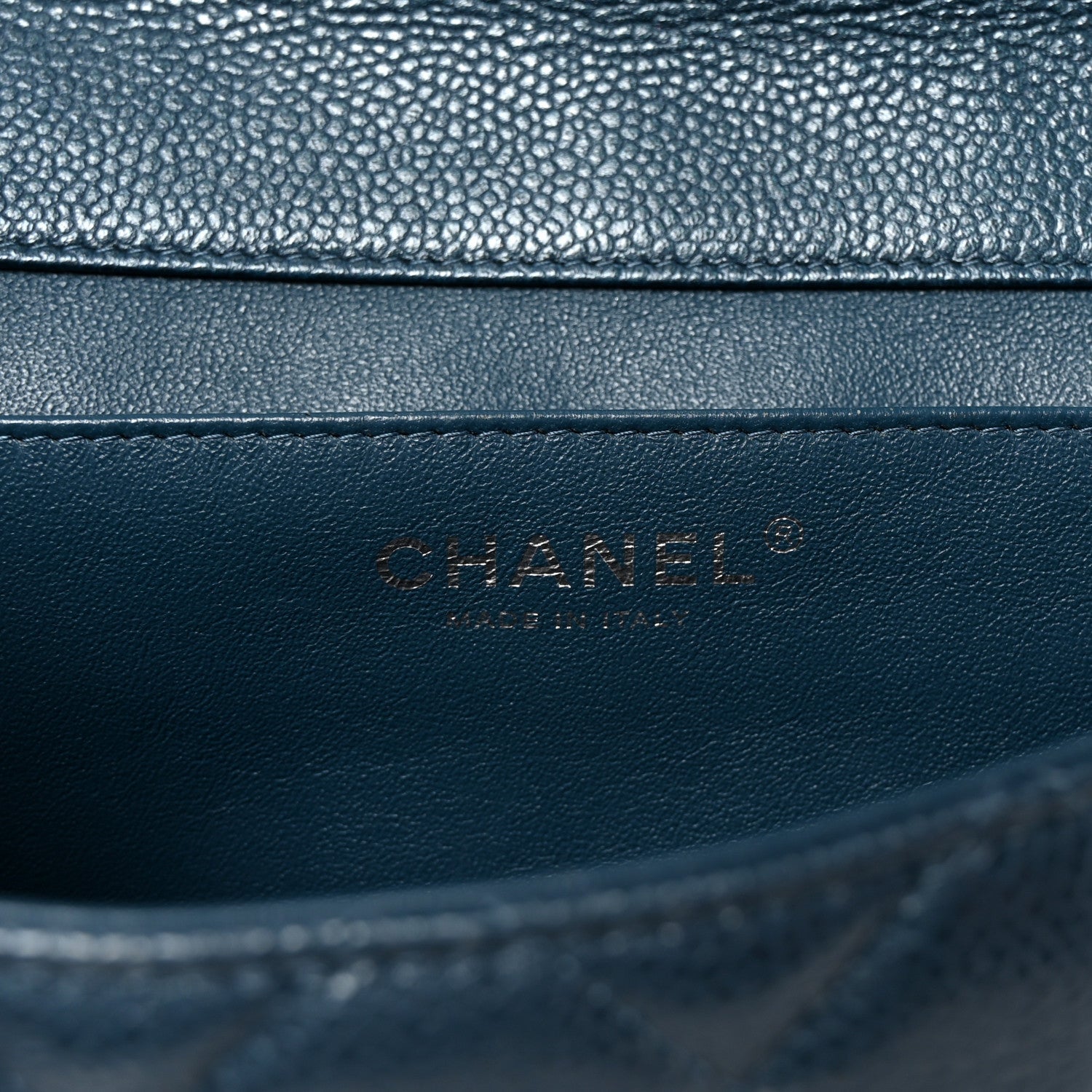 Caviar Quilted Clutch With Chain Flap  Blue
