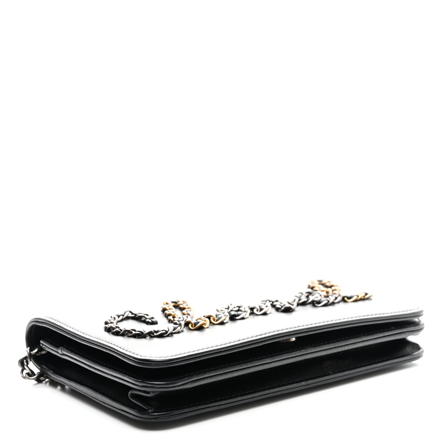 Calfskin Chain 20s Signe Wallet on Chain WOC Black