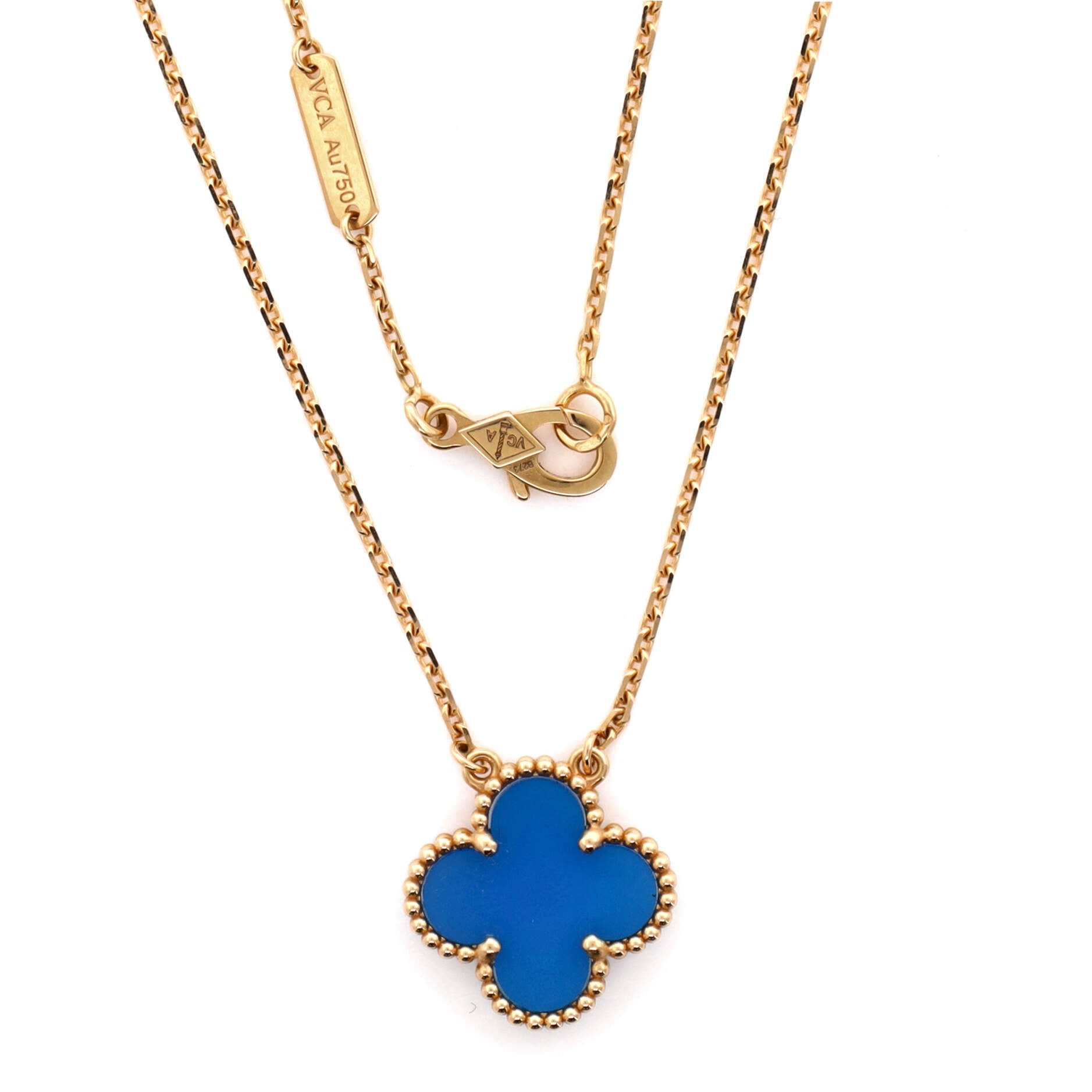 Vintage Alhambra Pendant Necklace 18K Yellow Gold and Agate