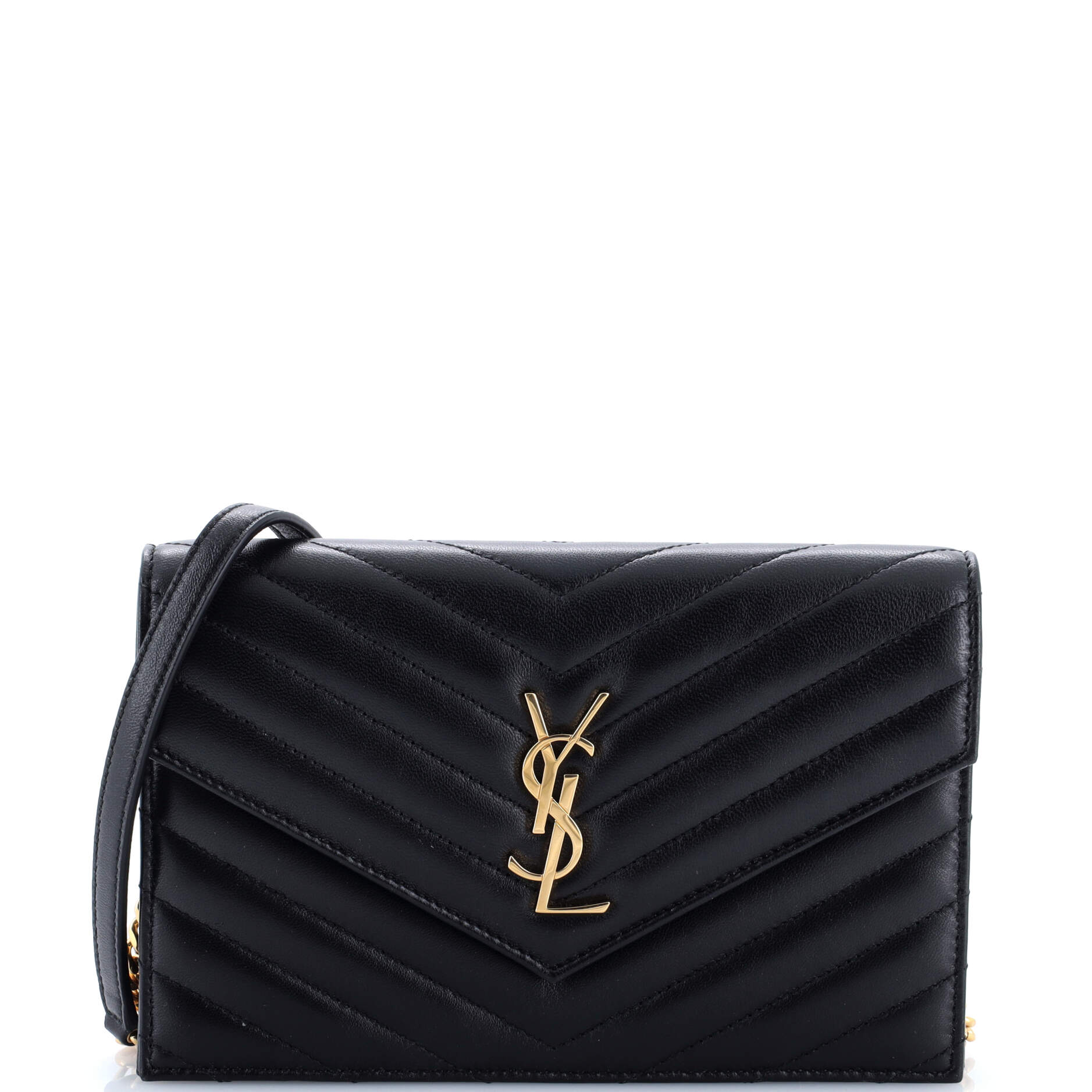 Classic Monogram Wallet on Chain Matelasse Chevron Leather Small