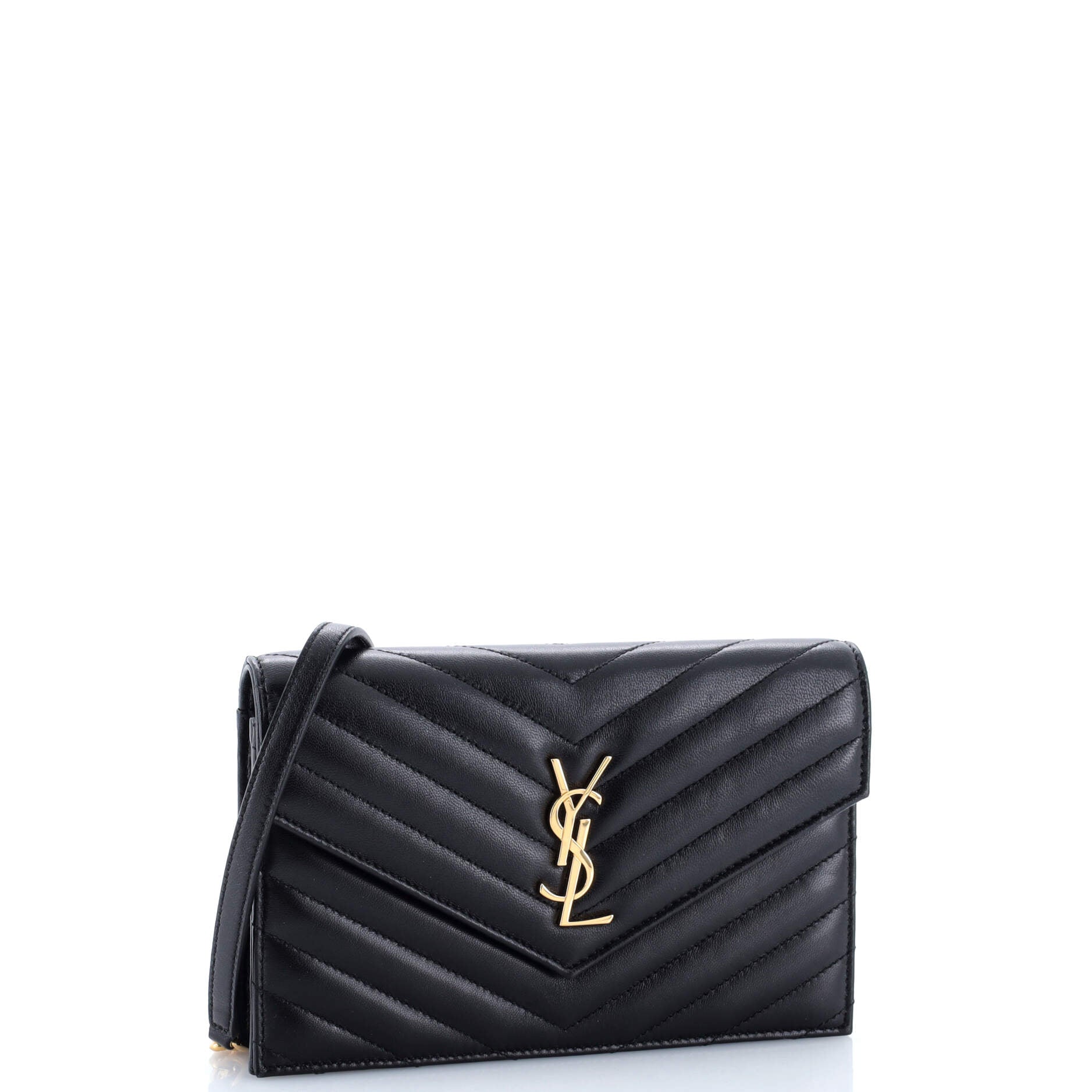 Classic Monogram Wallet on Chain Matelasse Chevron Leather Small