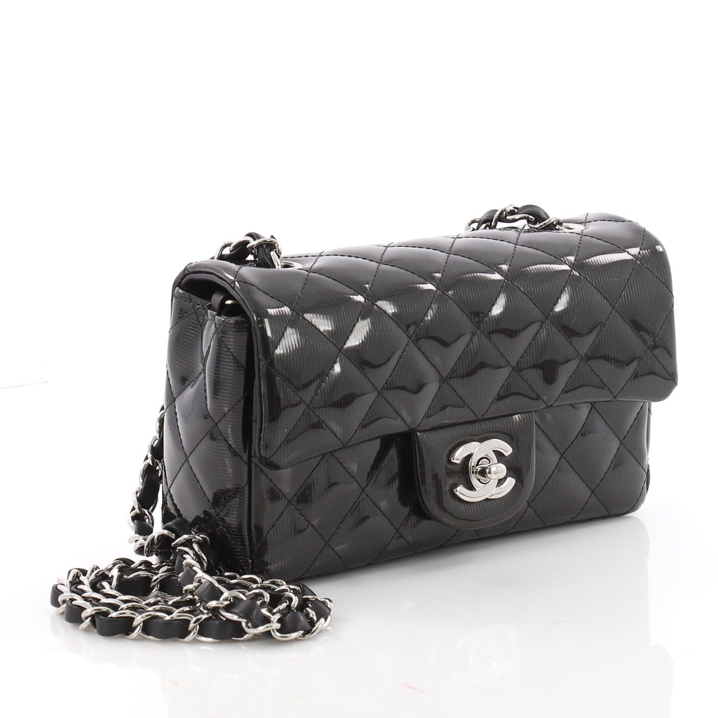 Classic Single Flap Bag Quilted Striated Metallic Patent Mini