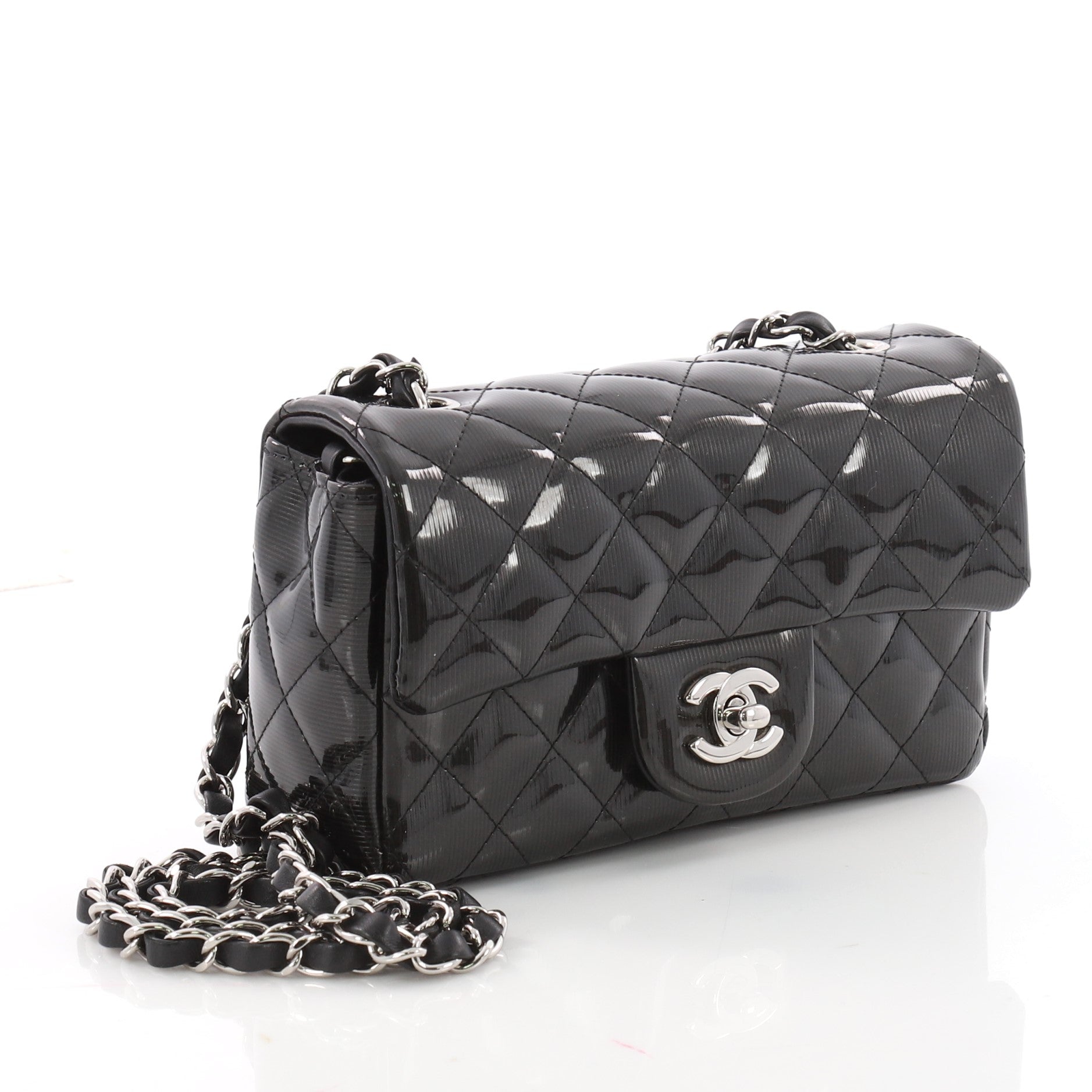 Classic Single Flap Bag Quilted Striated Metallic Patent Mini