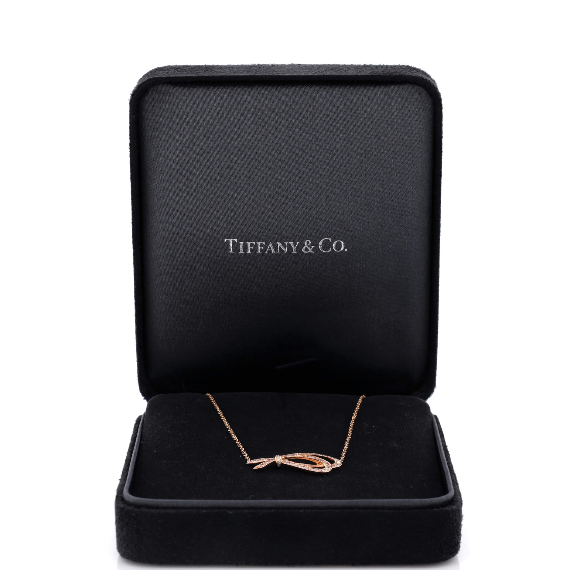 Bow Knot Pendant Necklace 18K Rose Gold with Diamonds Medium