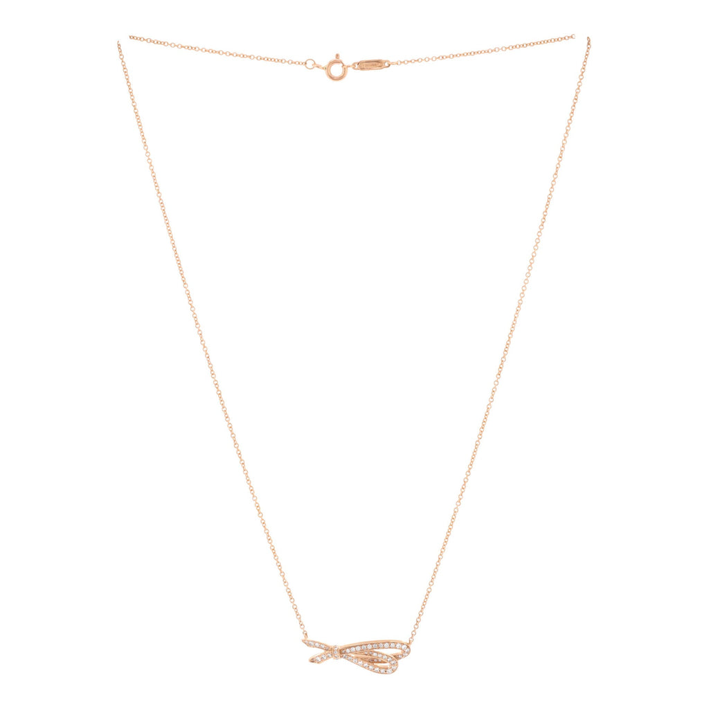 Bow Knot Pendant Necklace 18K Rose Gold with Diamonds Medium