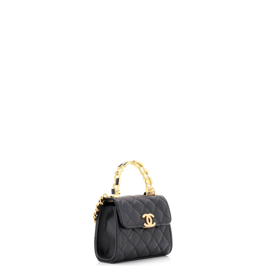 Coco Enamel Top Handle Flap Bag Quilted Lambskin Small