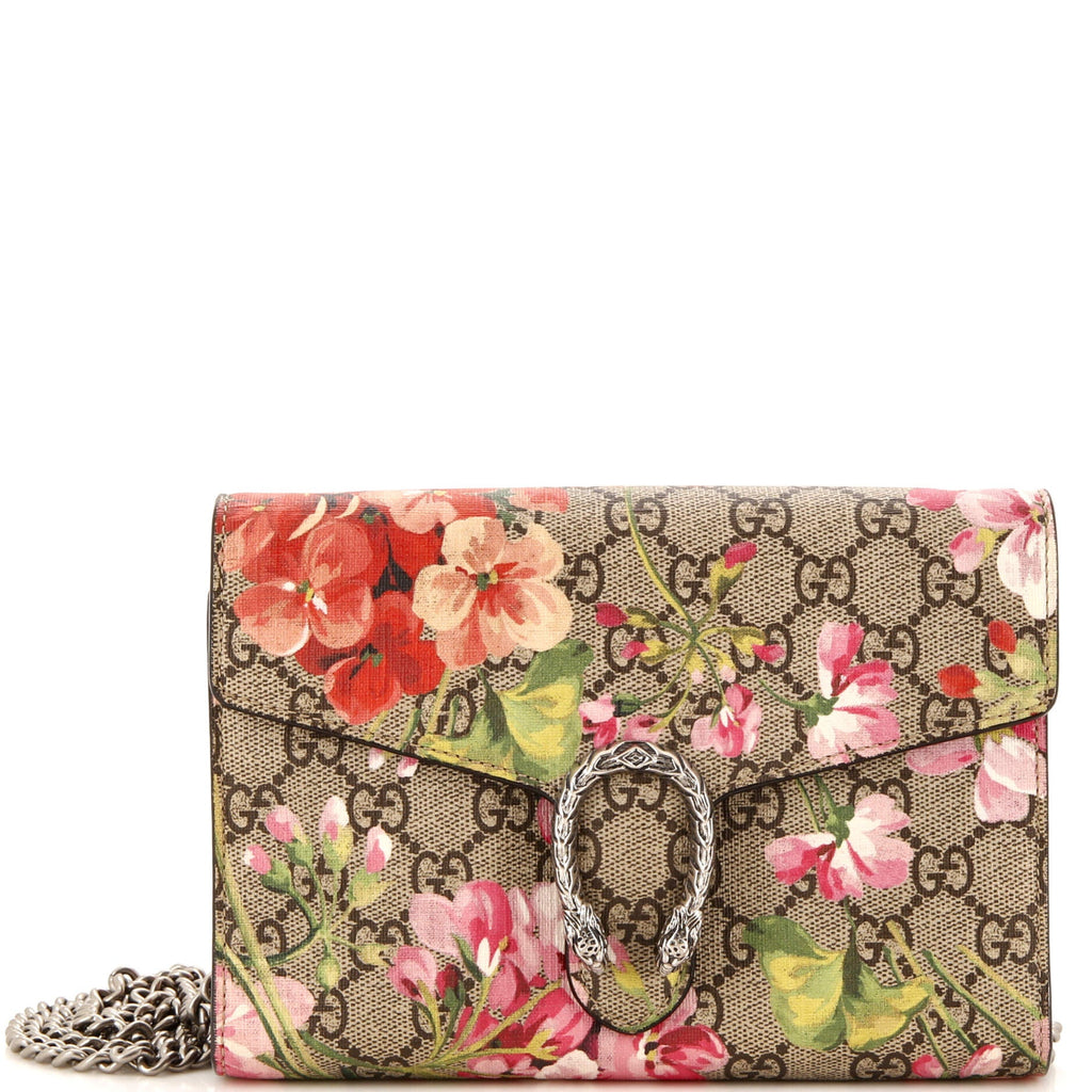 Dionysus Chain Wallet Blooms Print GG Coated Canvas Small