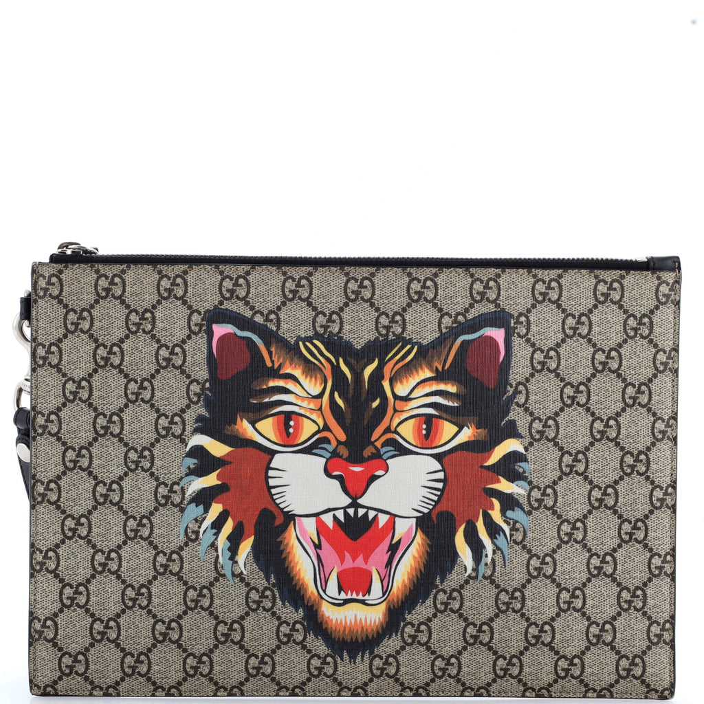 Zipped Pouch Angry Cat GG Coated Canvas Large