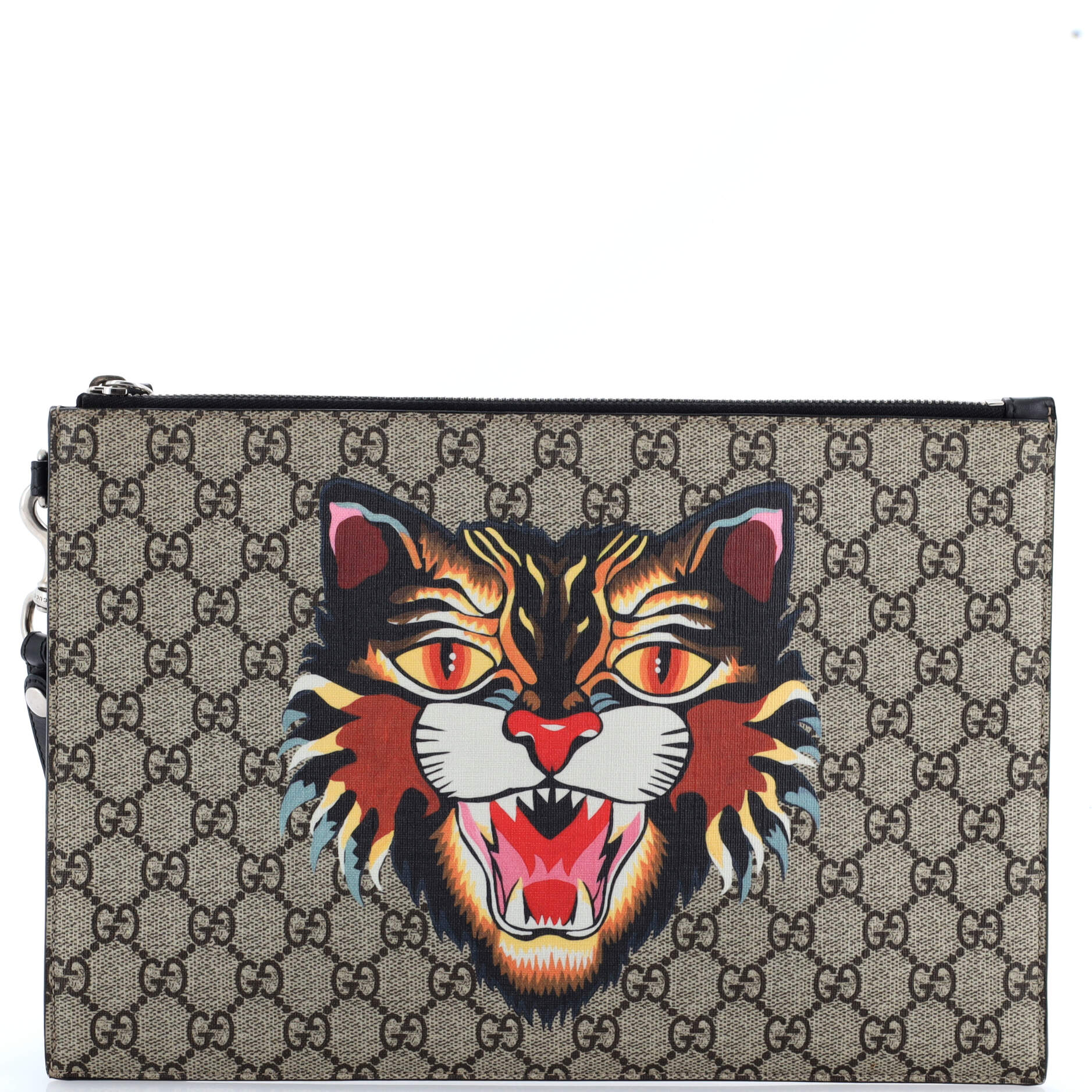 Zipped Pouch Angry Cat GG Coated Canvas Large