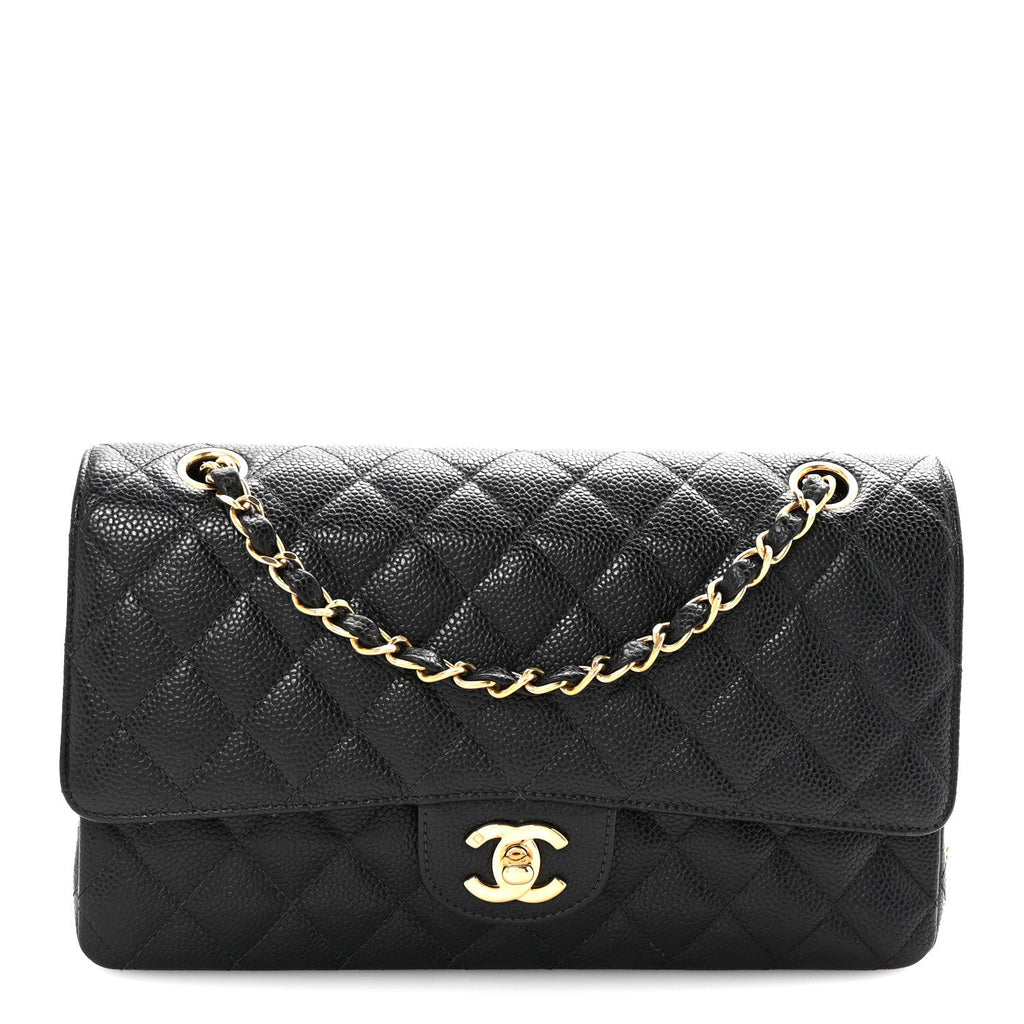Caviar Quilted Medium Double Flap Black