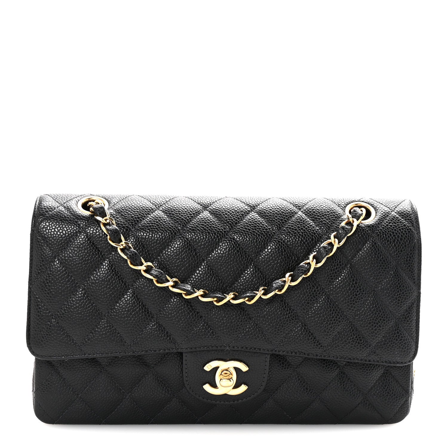 Caviar Quilted Medium Double Flap Black