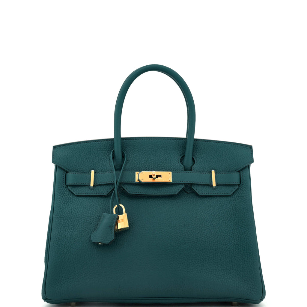 Birkin Handbag Vert Cypress Clemence with Gold Hardware 30