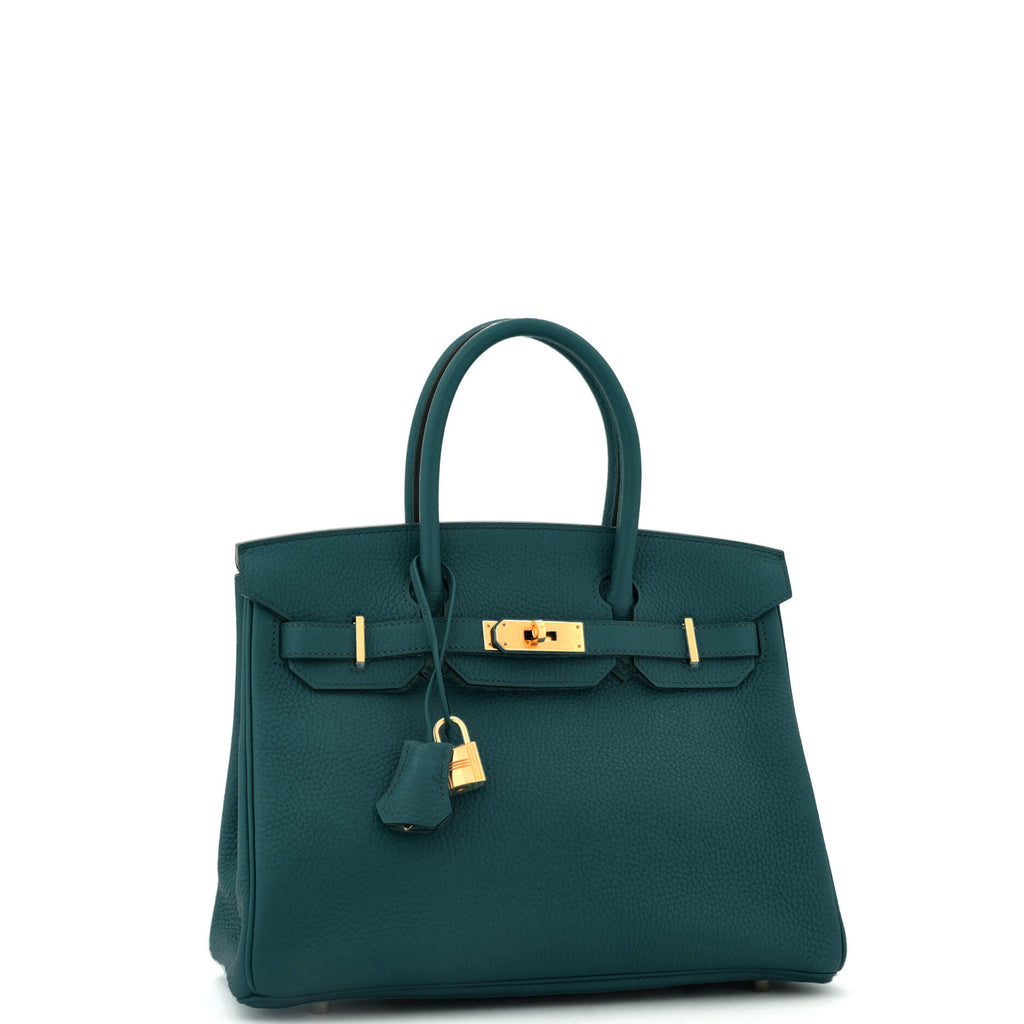 Birkin Handbag Vert Cypress Clemence with Gold Hardware 30