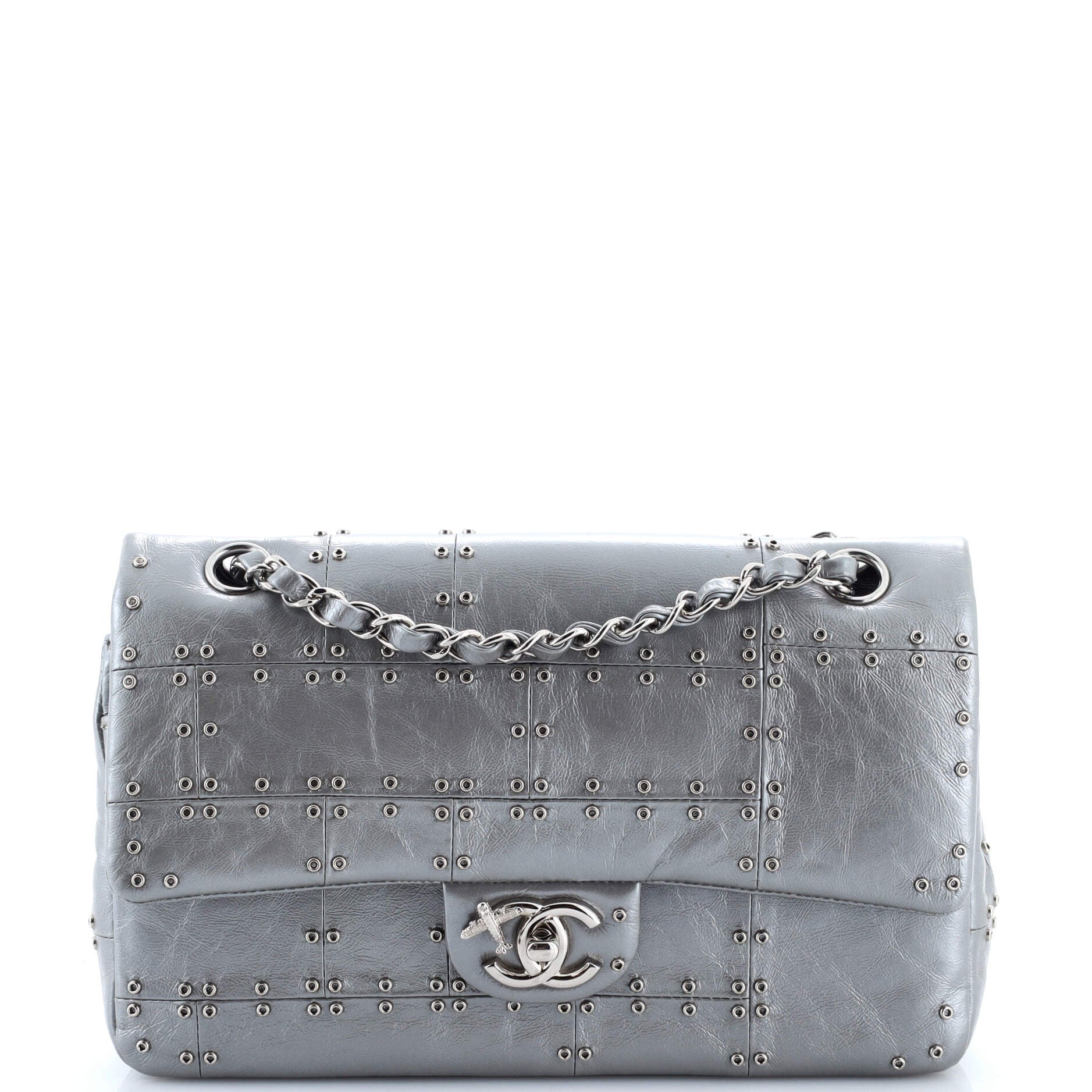 Airlines Classic Double Flap Bag Studded Quilted Glazed Calfskin Medium