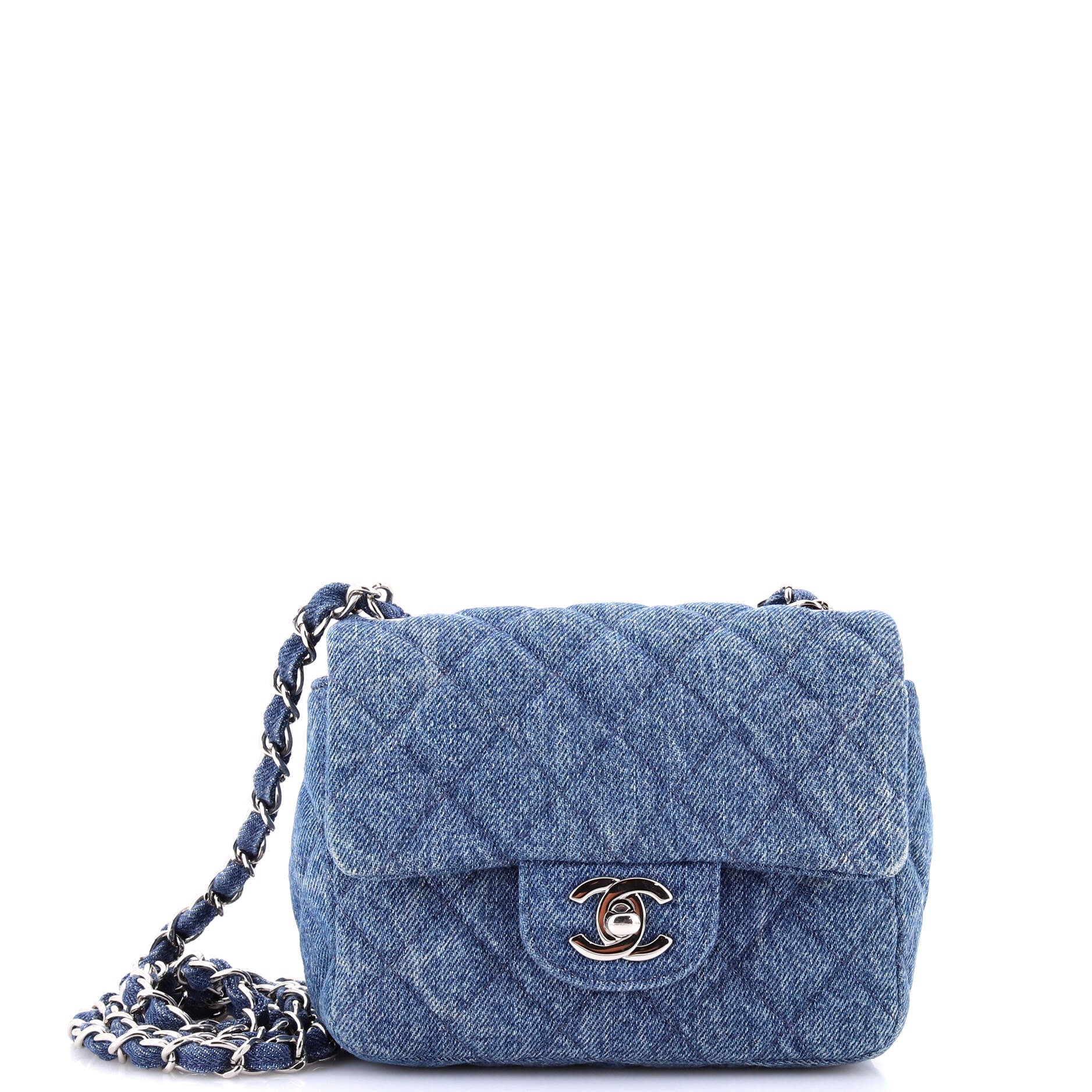 Square Classic Single Flap Bag Quilted CC Printed Denim Mini