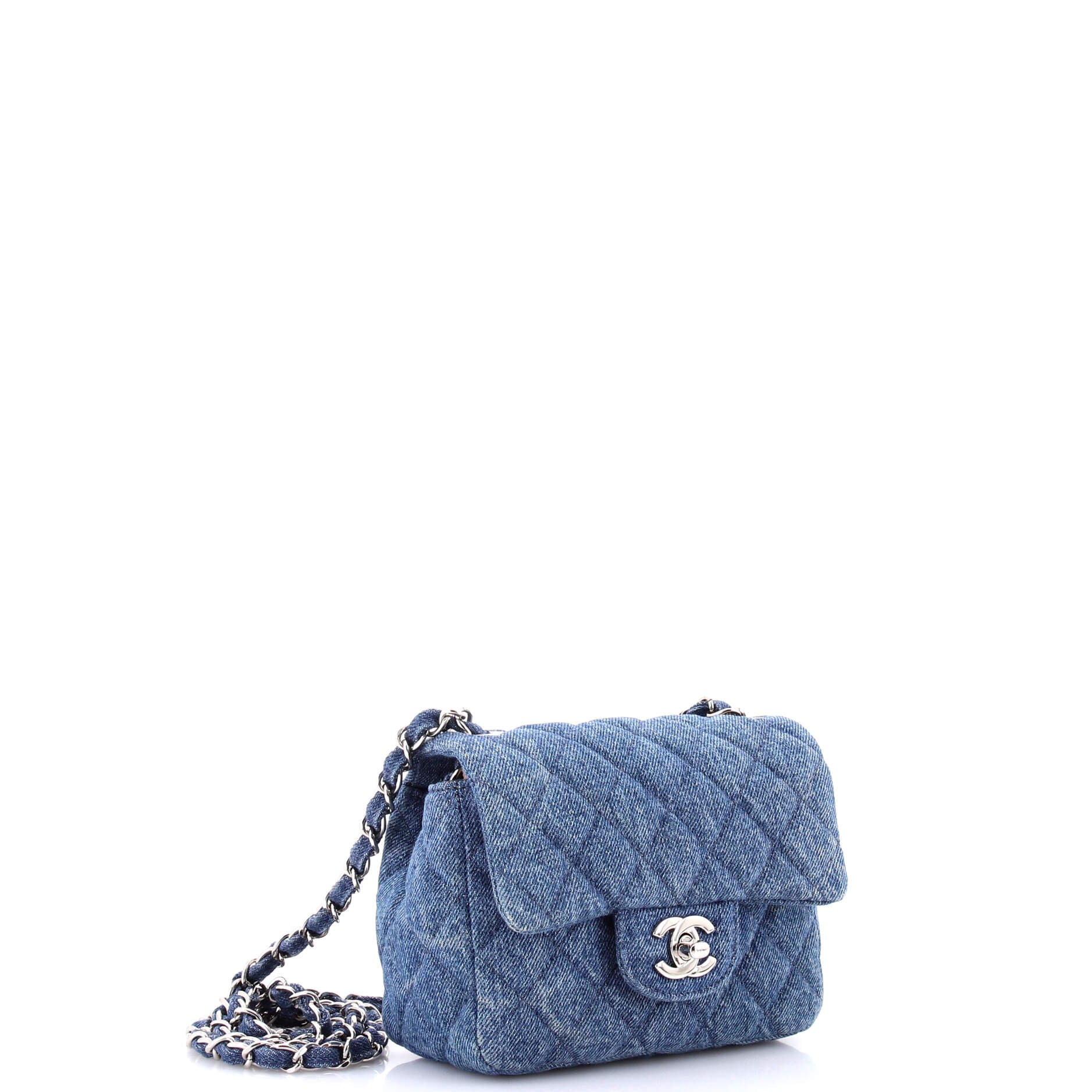 Square Classic Single Flap Bag Quilted CC Printed Denim Mini