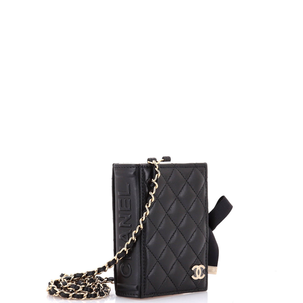 CC Book Card Holder with Chain Quilted Lambskin