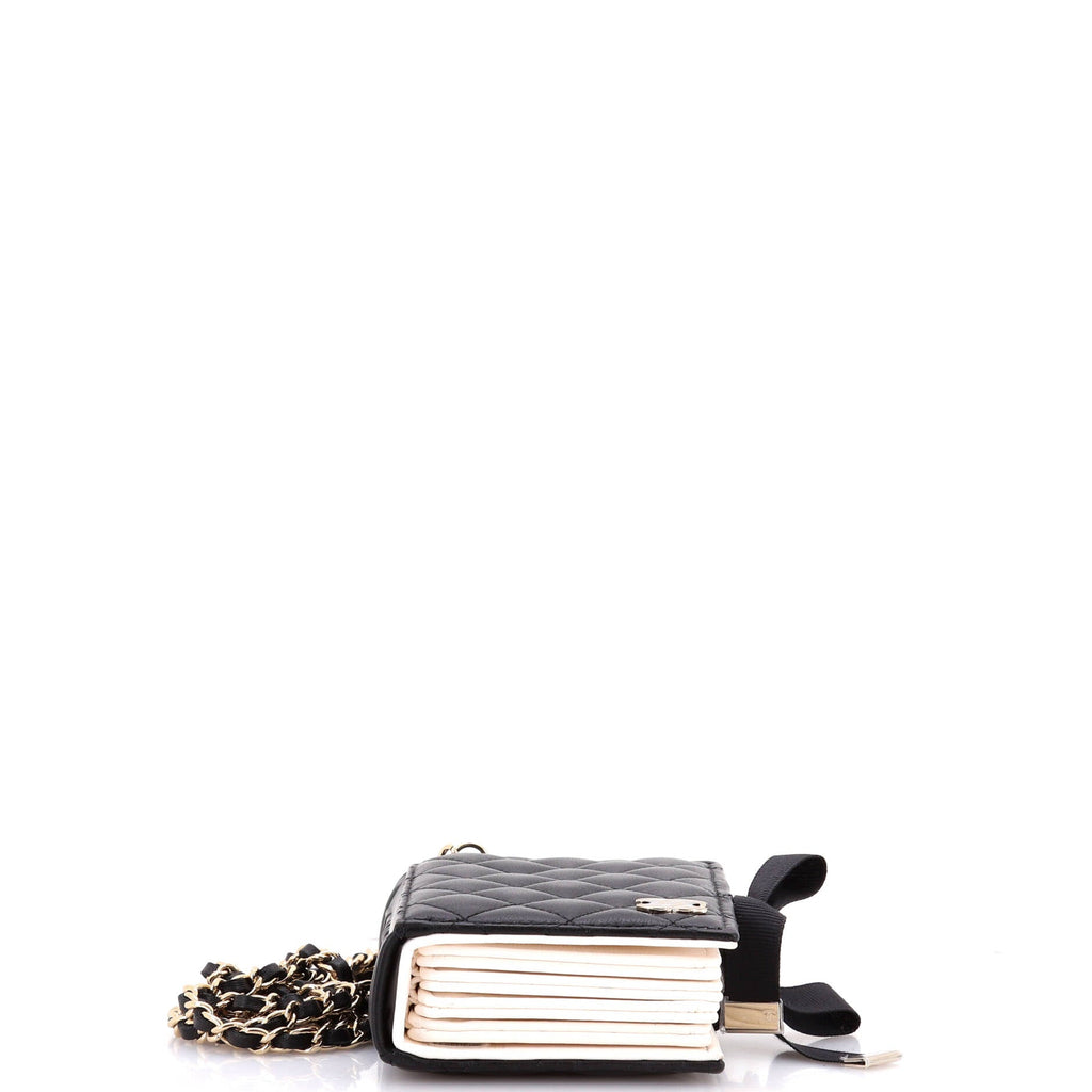 CC Book Card Holder with Chain Quilted Lambskin
