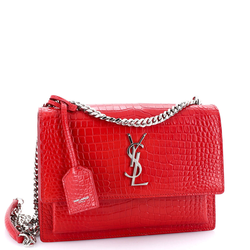 Sunset Crossbody Bag Crocodile Embossed Leather Medium
