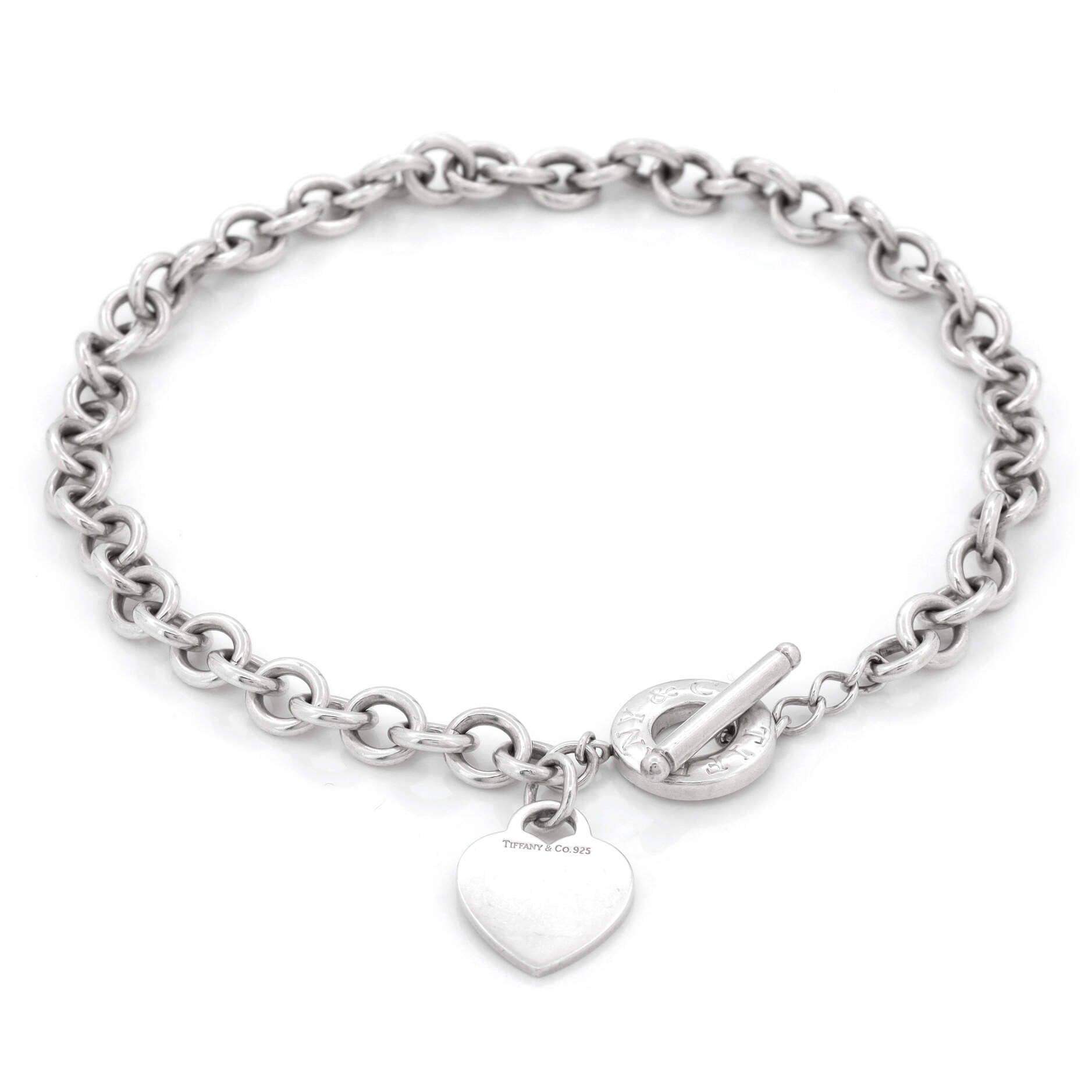 Heart Tag Toggle Chain Necklace Sterling Silver