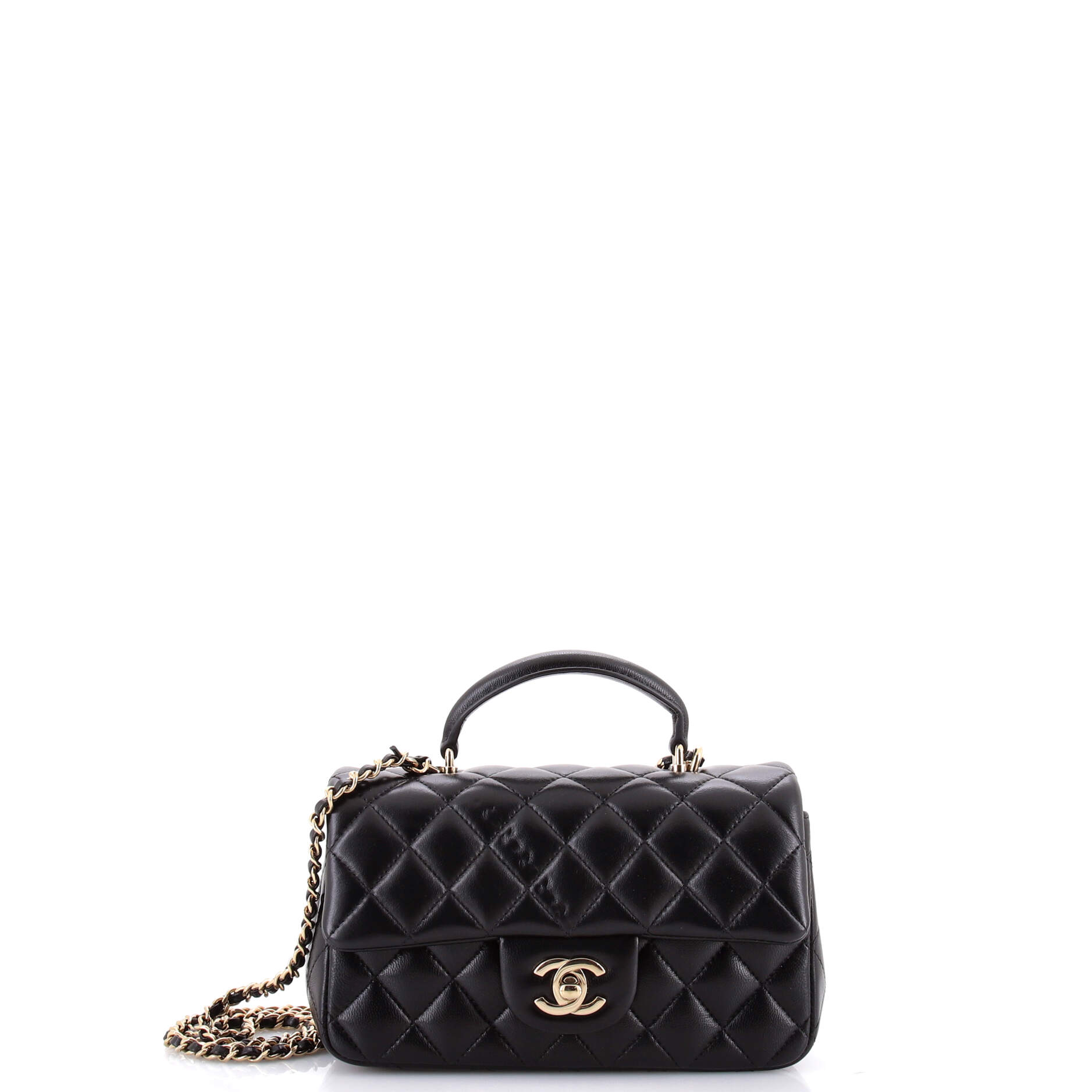 Classic Single Flap Top Handle Bag Quilted Lambskin Mini