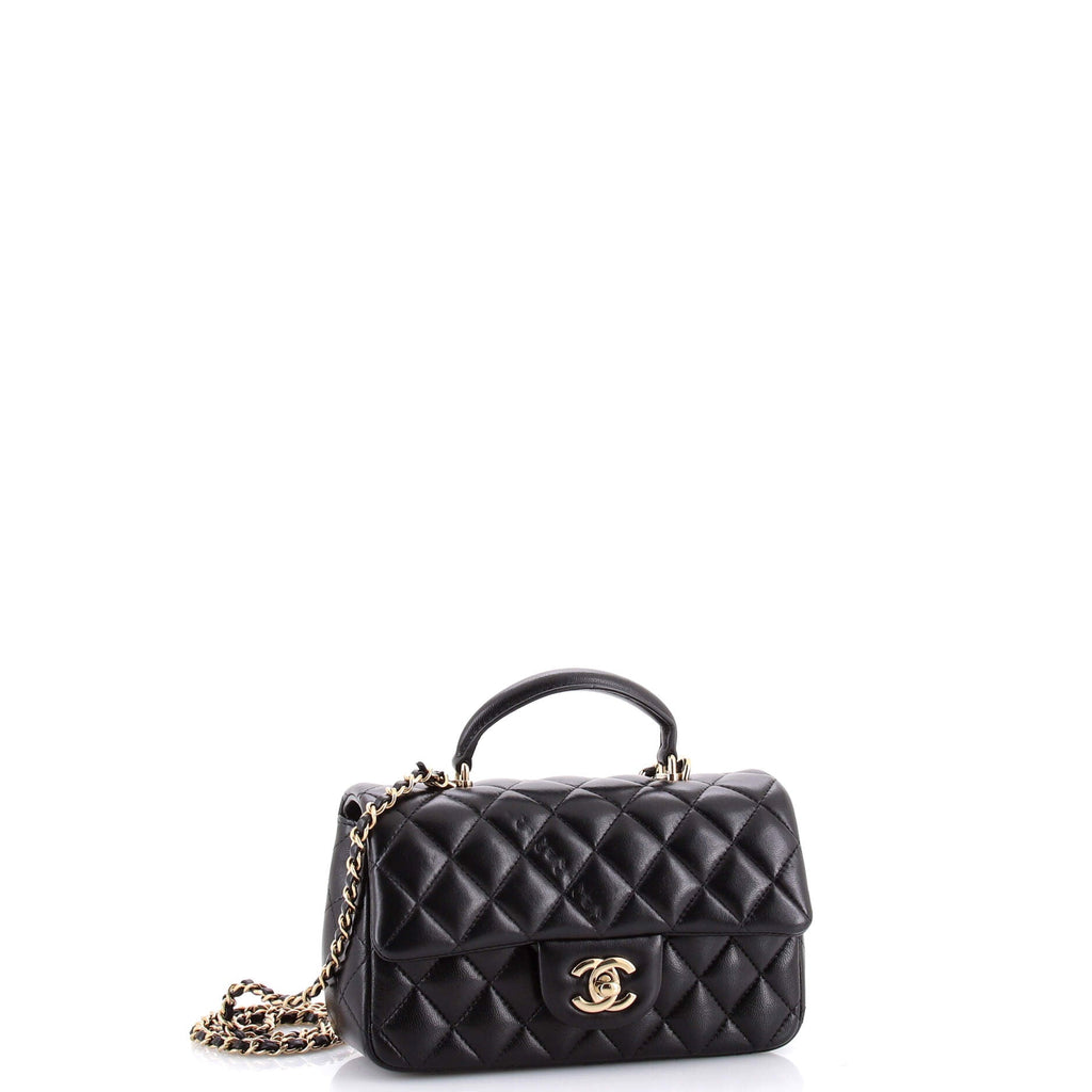 Classic Single Flap Top Handle Bag Quilted Lambskin Mini