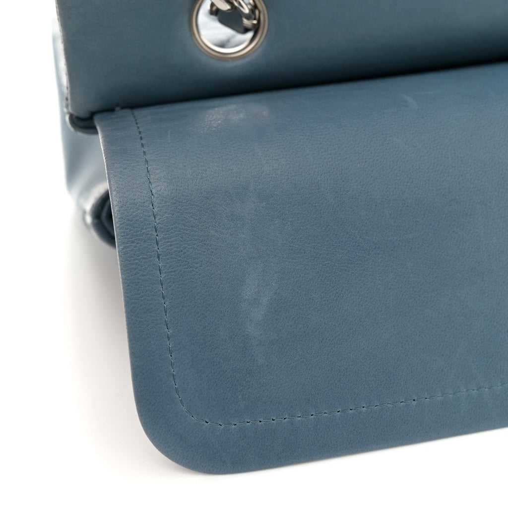 Lambskin Quilted Medium Double Flap Blue