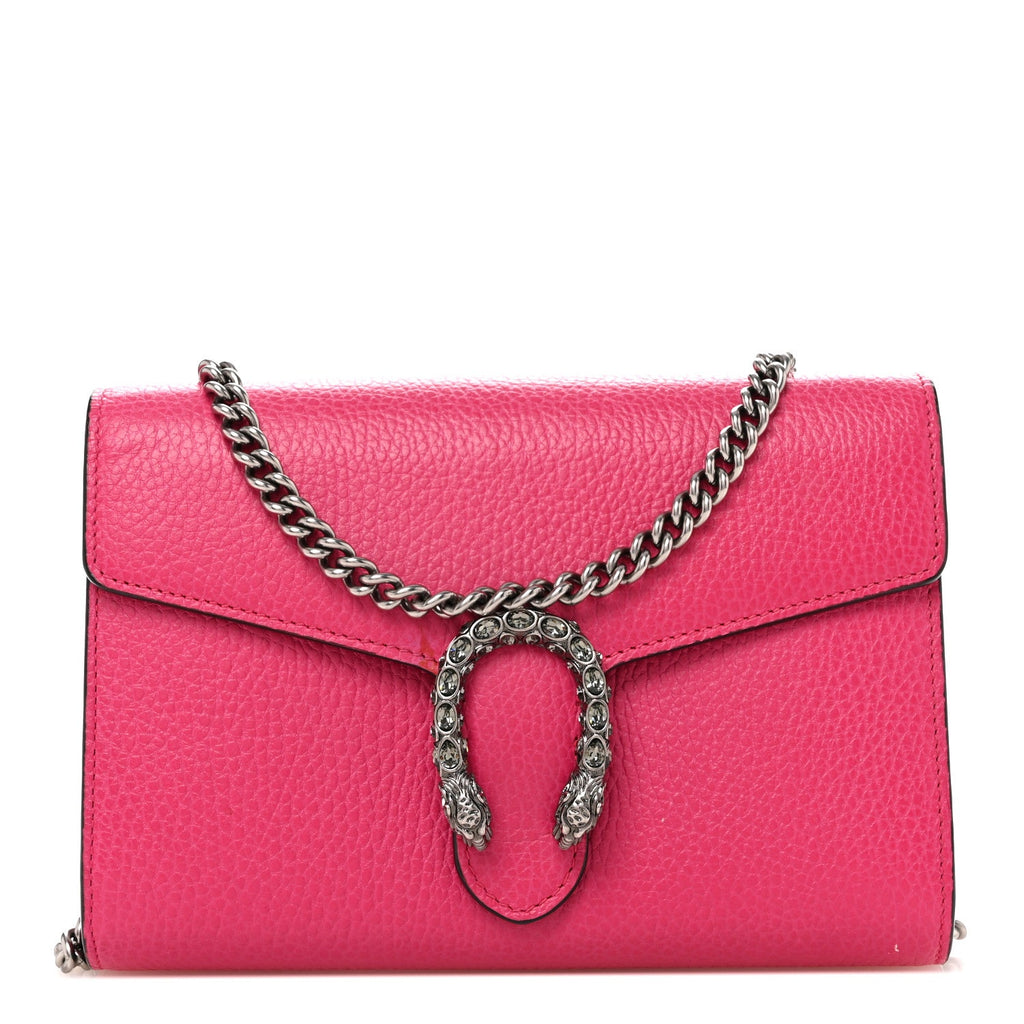 Dollar Calfskin Crystal Mini Dionysus Chain Wallet Box Pink
