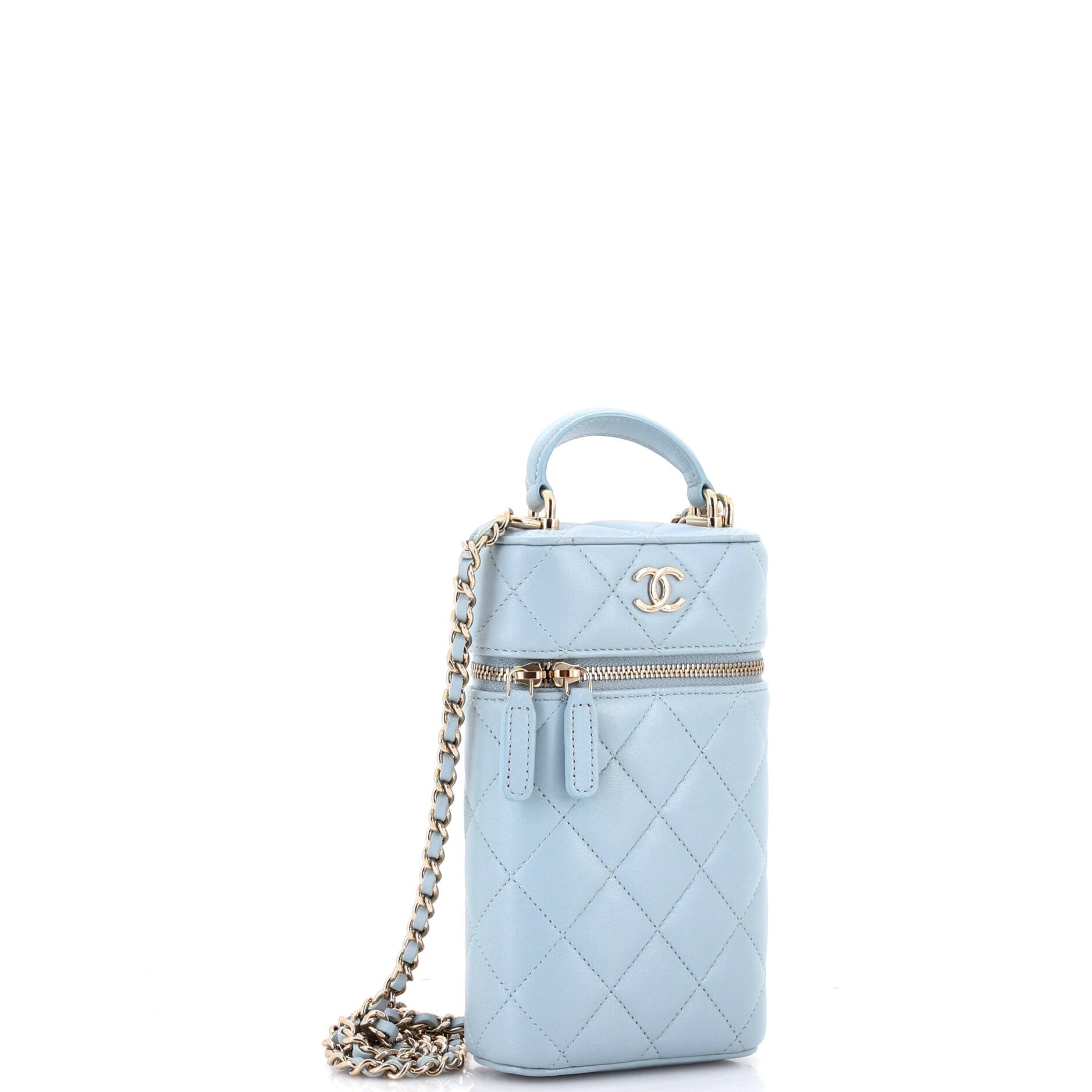 Classic Vanity Top Handle Phone Holder with Chain Quilted Lambskin