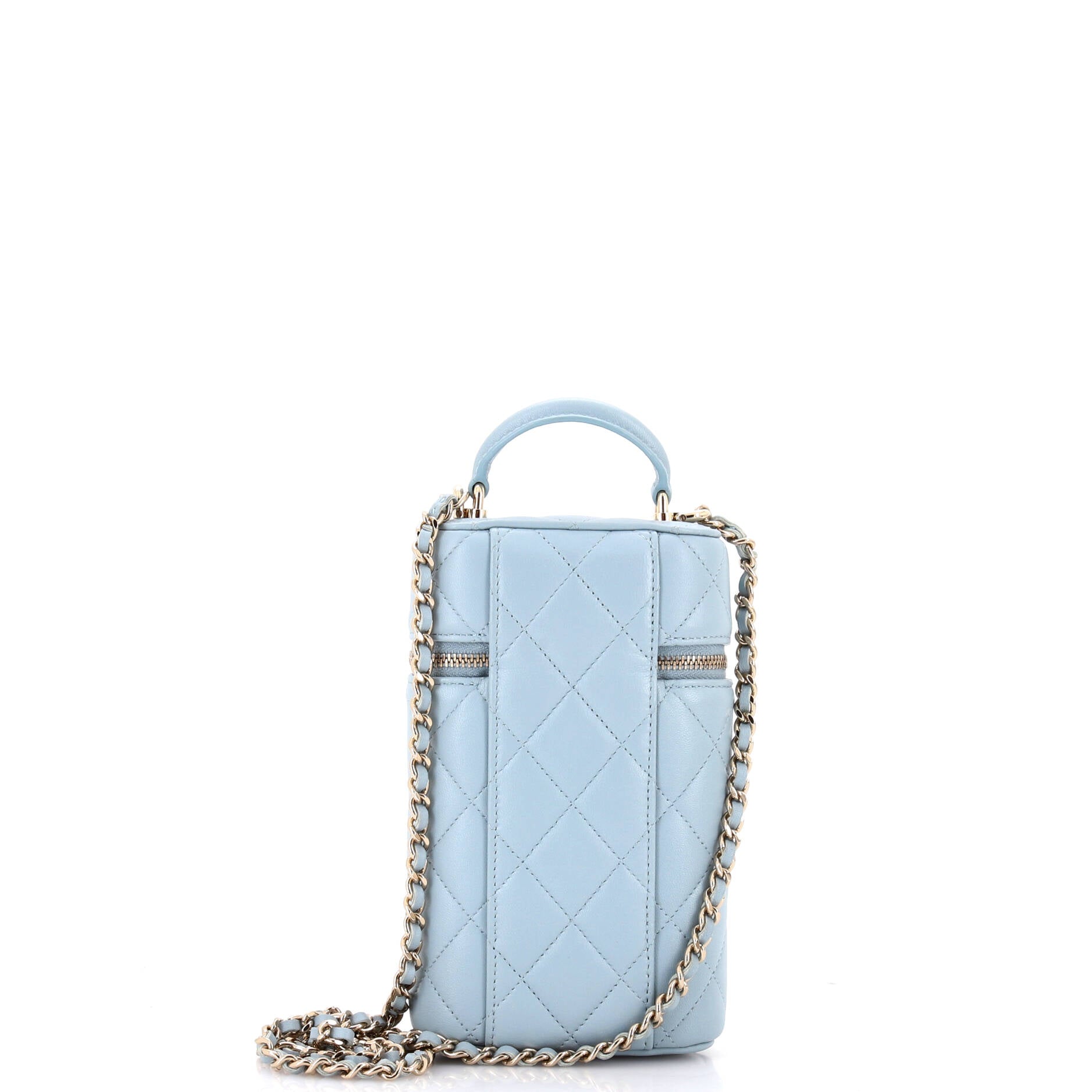 Classic Vanity Top Handle Phone Holder with Chain Quilted Lambskin