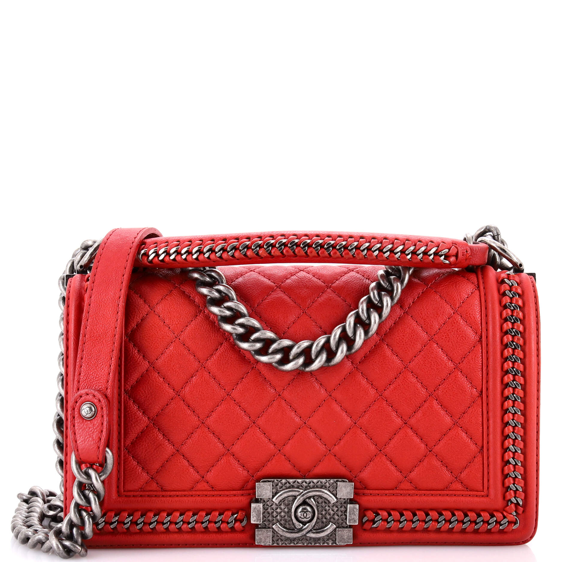 Chain Handle Boy Flap Bag Quilted Calfskin Old Medium