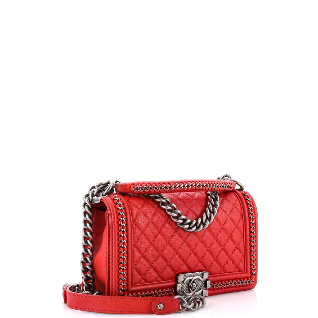 Chain Handle Boy Flap Bag Quilted Calfskin Old Medium