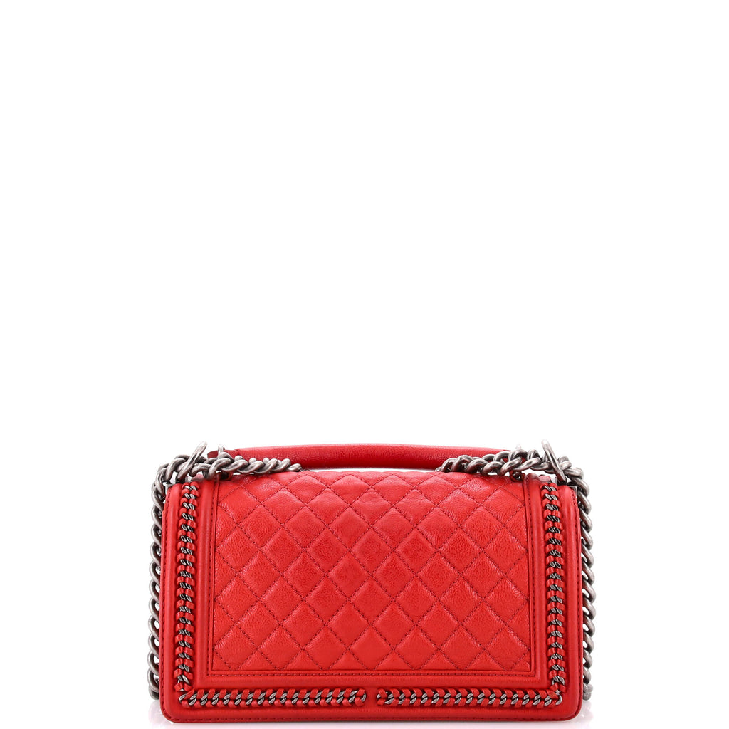 Chain Handle Boy Flap Bag Quilted Calfskin Old Medium