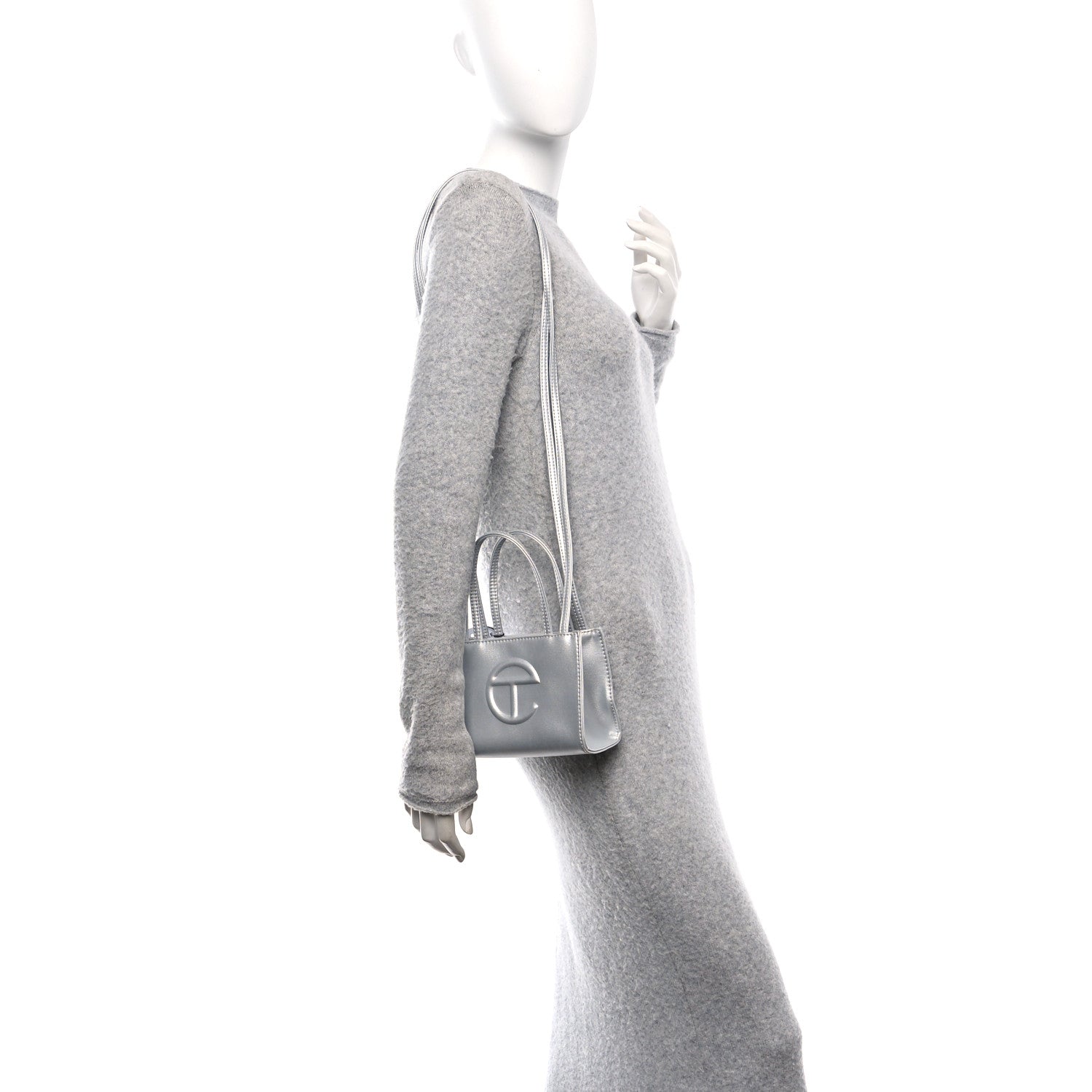 Metallic Vegan Leather Small Shopping Bag Silver