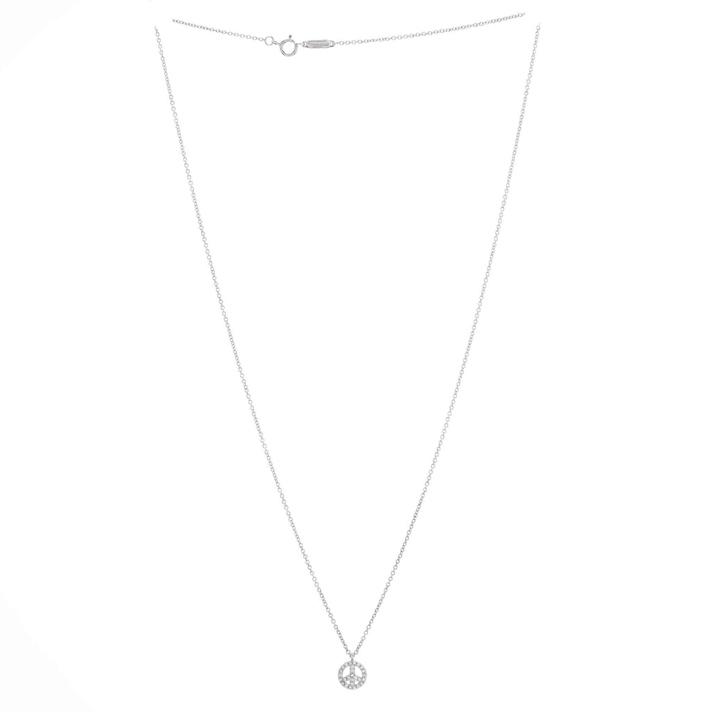 Metro Peace Pendant Necklace 18K White Gold with Diamonds Mini