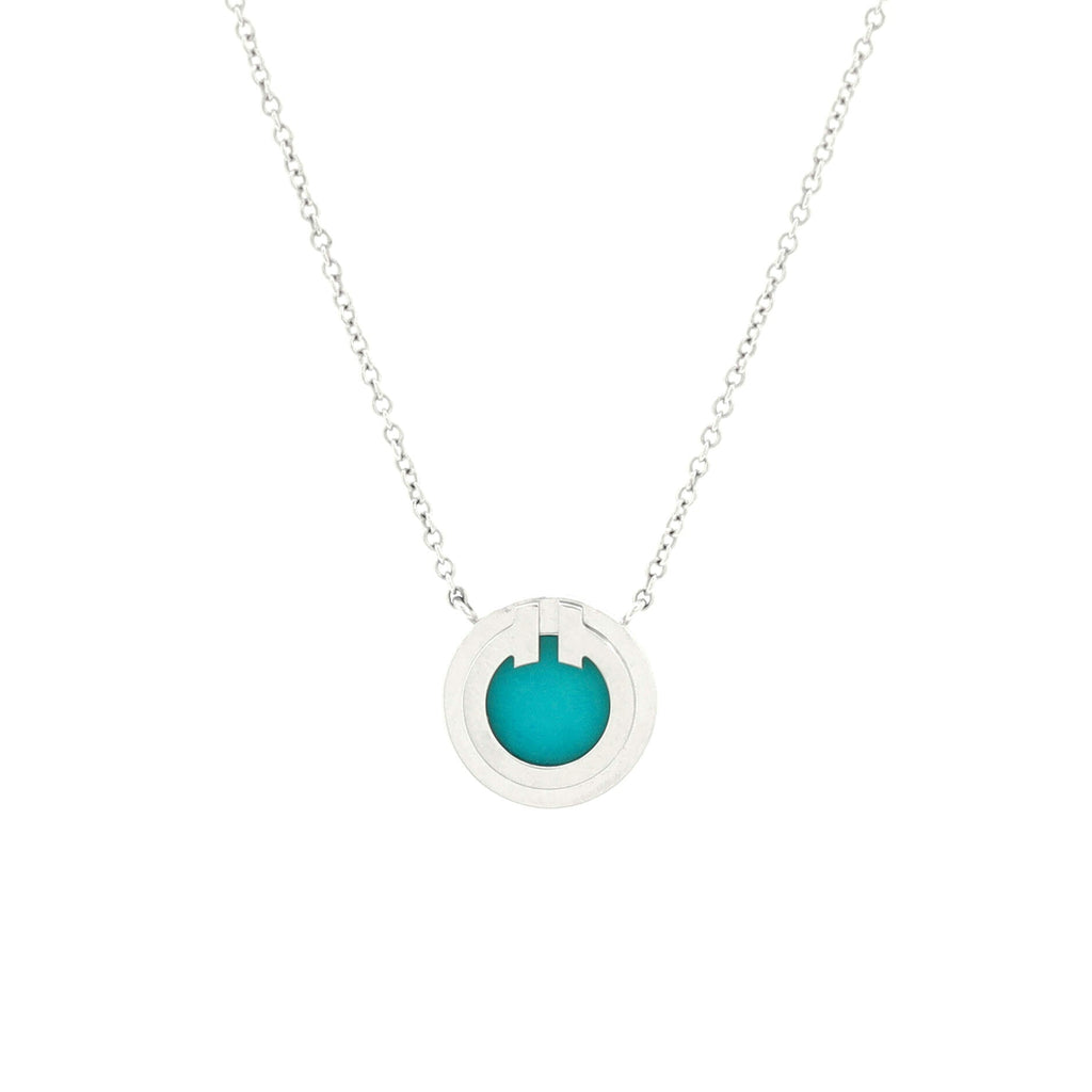 T Circle Pendant Necklace 18K White Gold with Turquoise Small