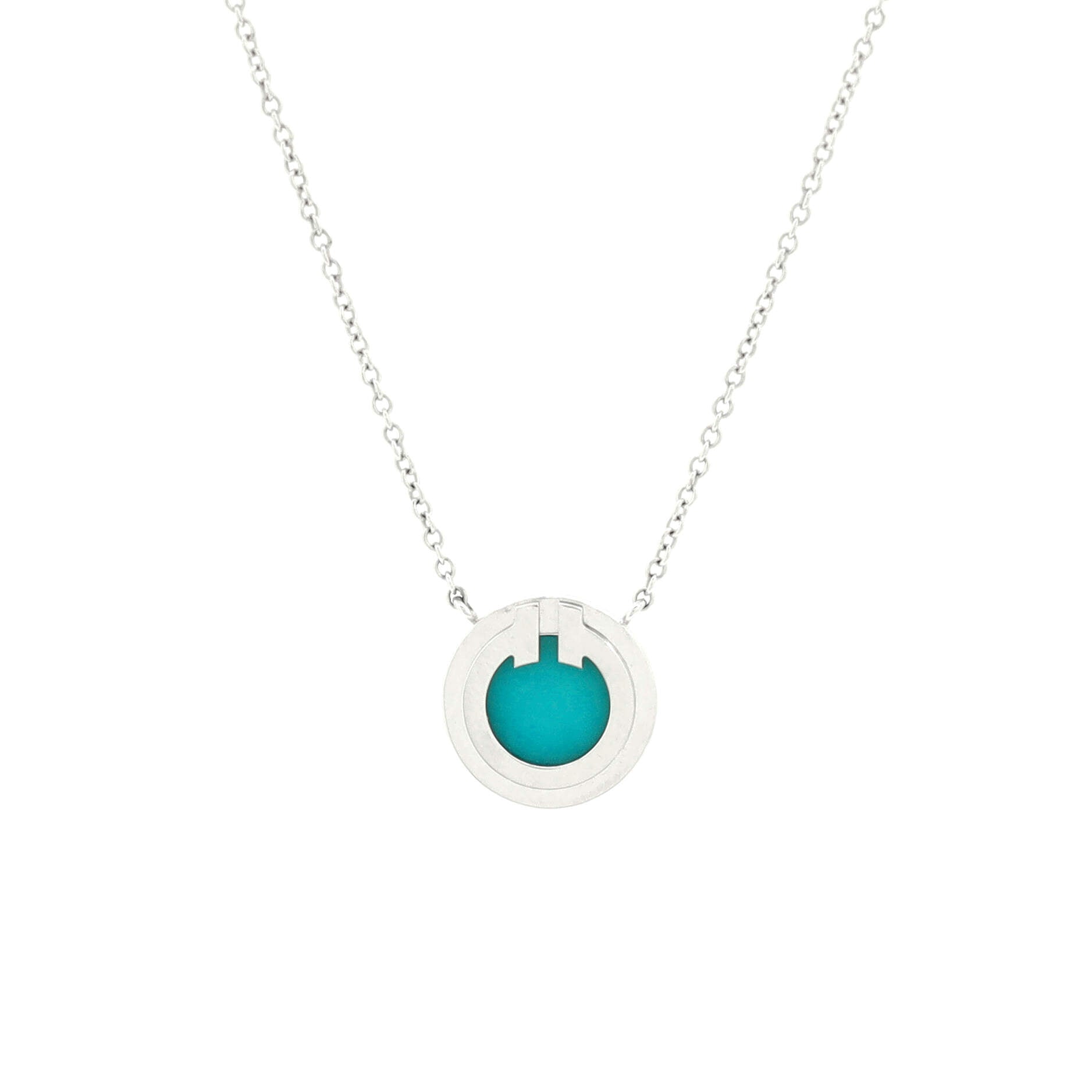 T Circle Pendant Necklace 18K White Gold with Turquoise Small