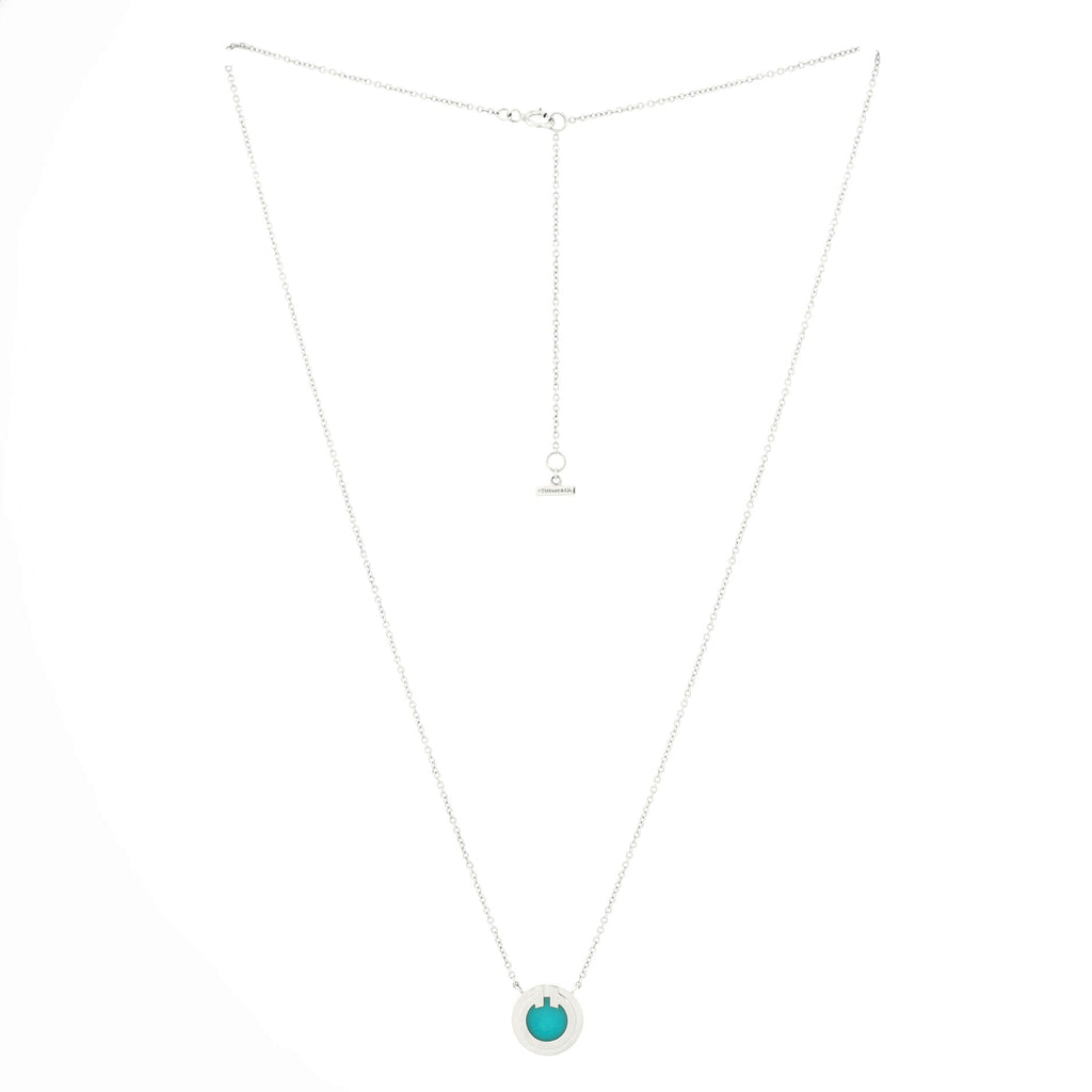 T Circle Pendant Necklace 18K White Gold with Turquoise Small