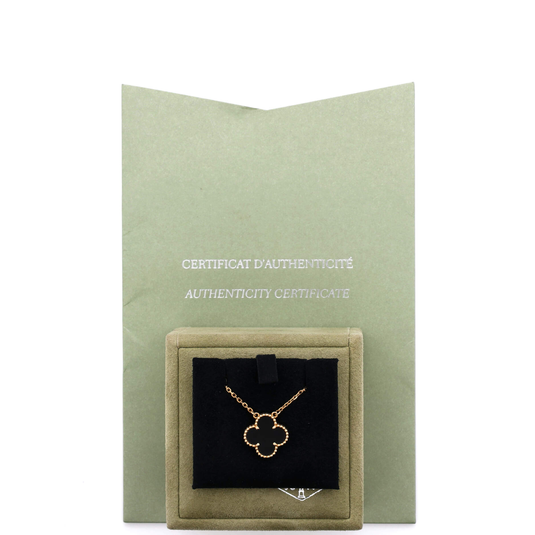 Vintage Alhambra Pendant Necklace 18K Yellow Gold and Onyx