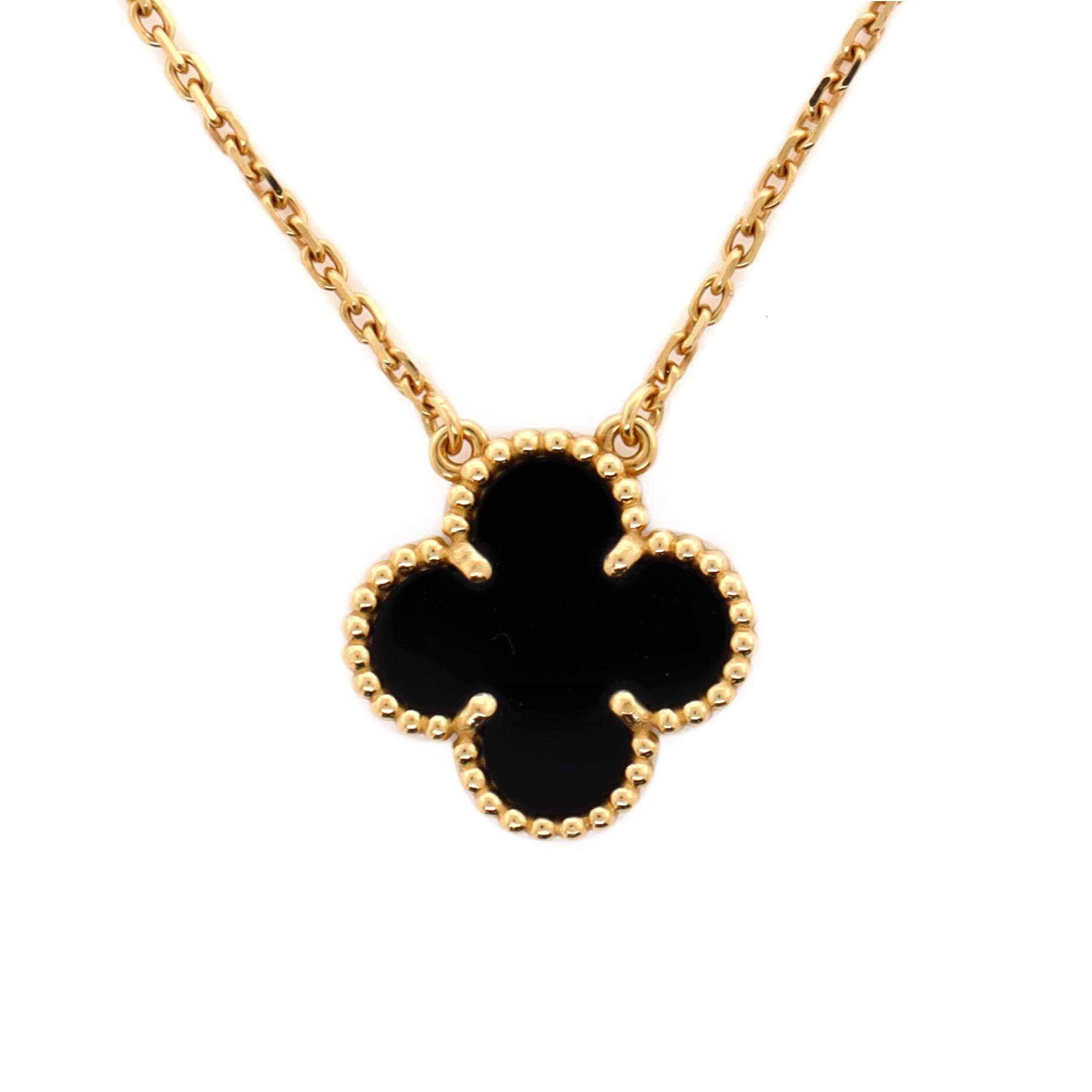 Vintage Alhambra Pendant Necklace 18K Yellow Gold and Onyx