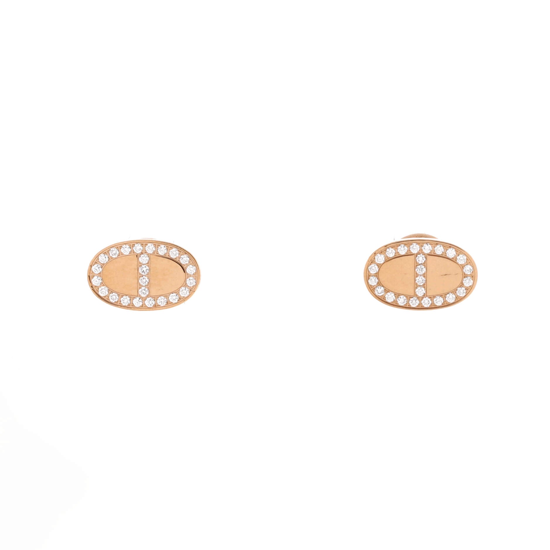 Chaine d'Ancre Contour Stud Earrings 18K Rose Gold and Diamonds