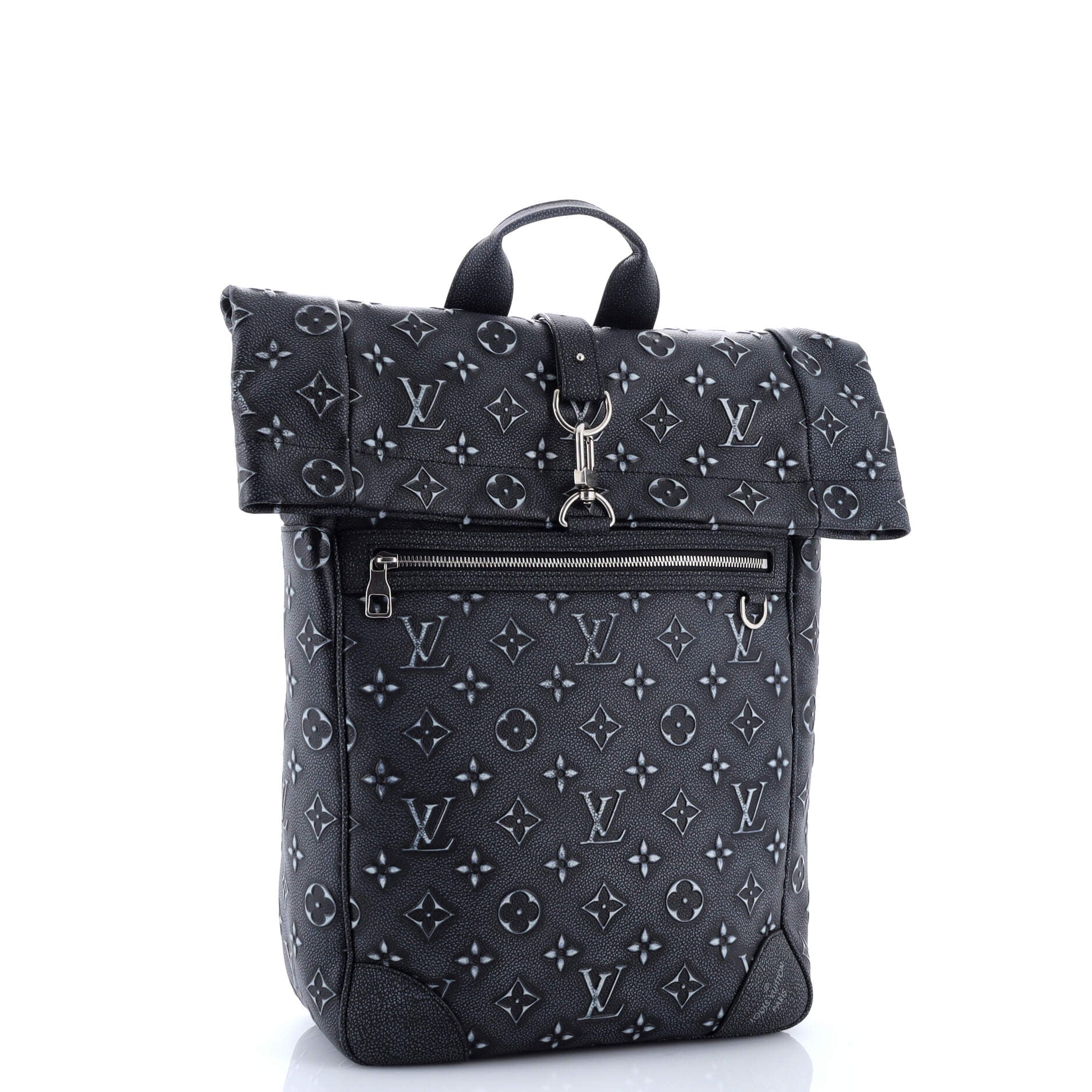 Roll Top Backpack Faded Monogram Debossed Leather