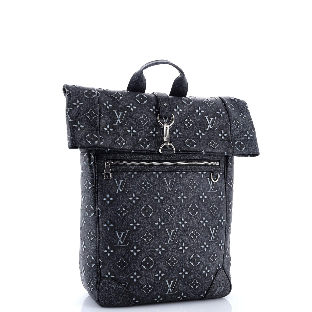 Roll Top Backpack Faded Monogram Debossed Leather