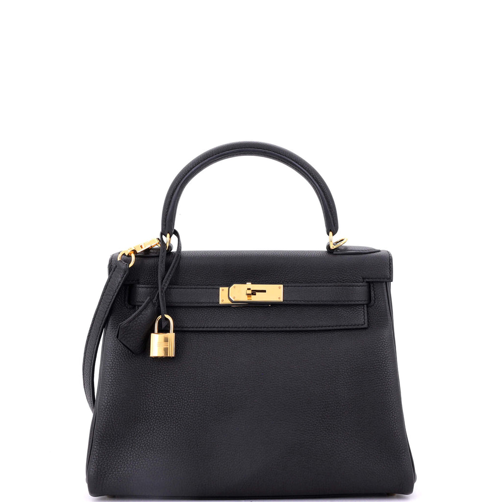 Kelly Handbag Noir Novillo with Gold Hardware 28