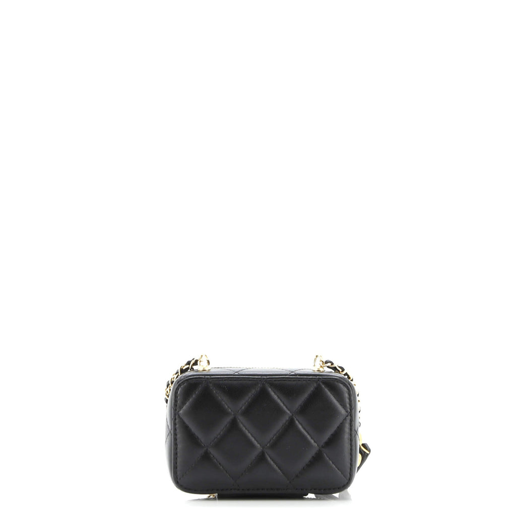 Golden Plate Zip Around Vanity Case with Chain Quilted Metal and Lambskin Extra Mini