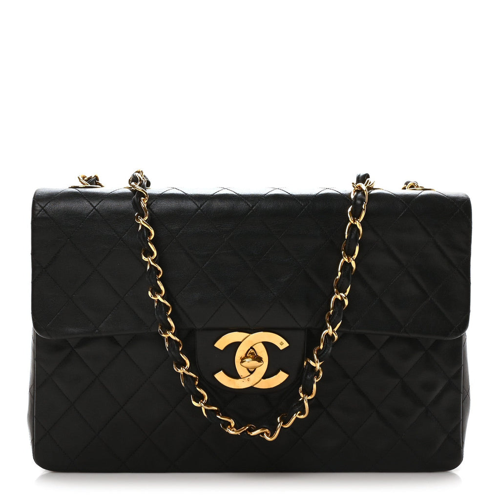 Lambskin Quilted XL Jumbo Single Flap Black