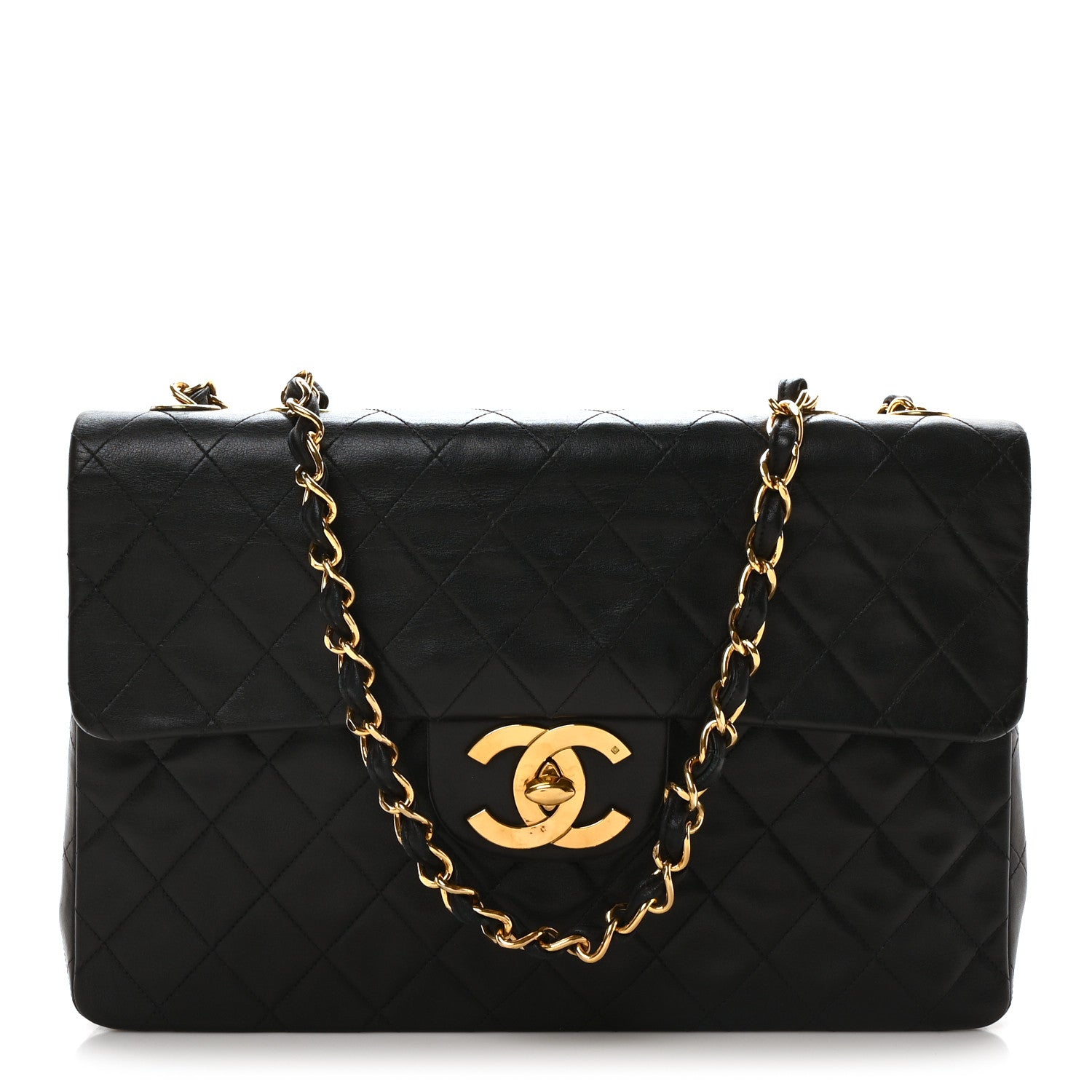 Lambskin Quilted XL Jumbo Single Flap Black
